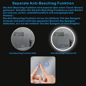 AQUALAVOS Badspiegel Badezimmerspiegel Rund Spiegel mit LED Beleuchtung Φ 60 cm Wandspiegel, Beschlagfrei, Kaltweiß/Warmweiß Licht, Touch /Wandschalter, Dimmbar