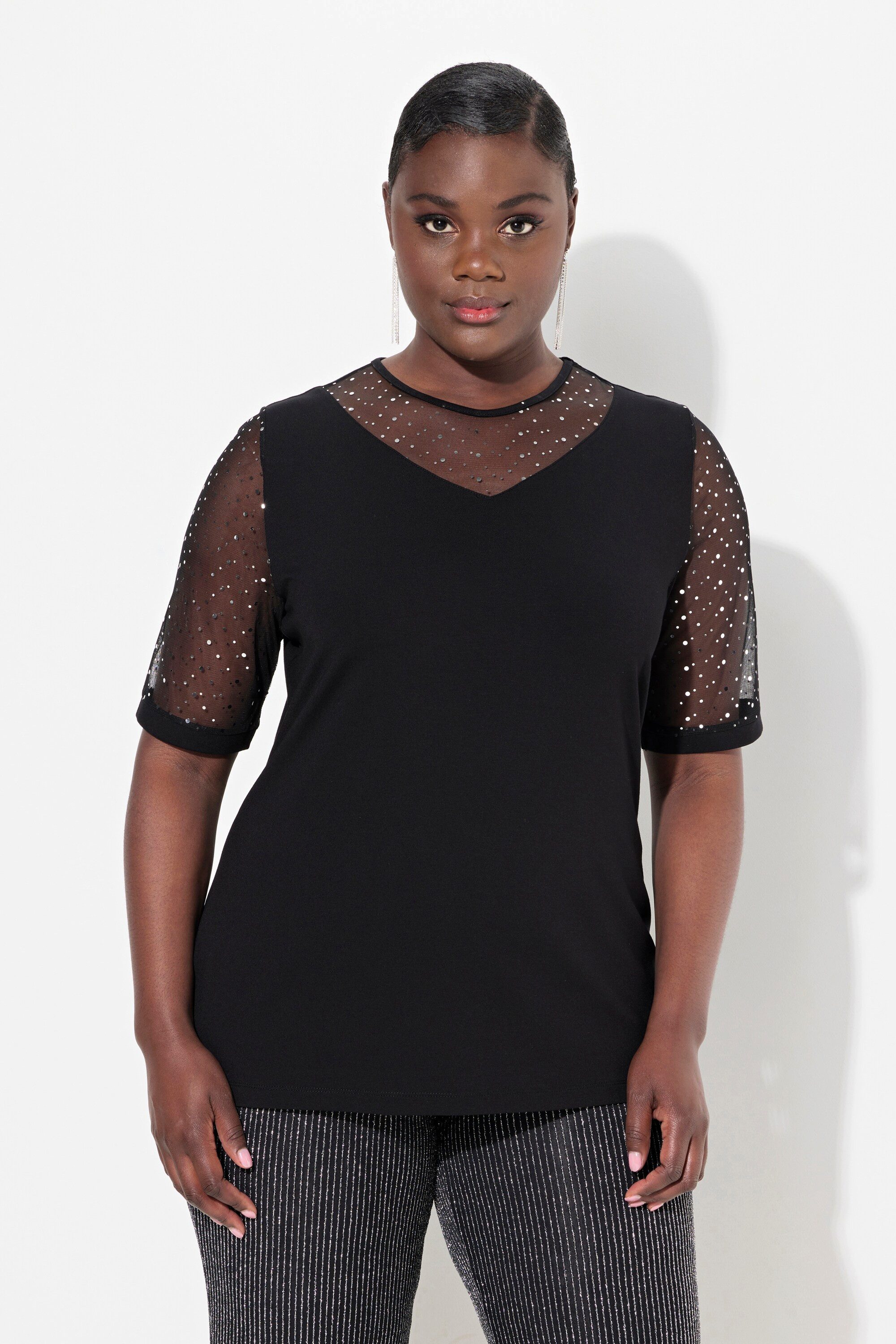 T-Shirt T-Shirt Classic Fit Mesh mit Pailletten