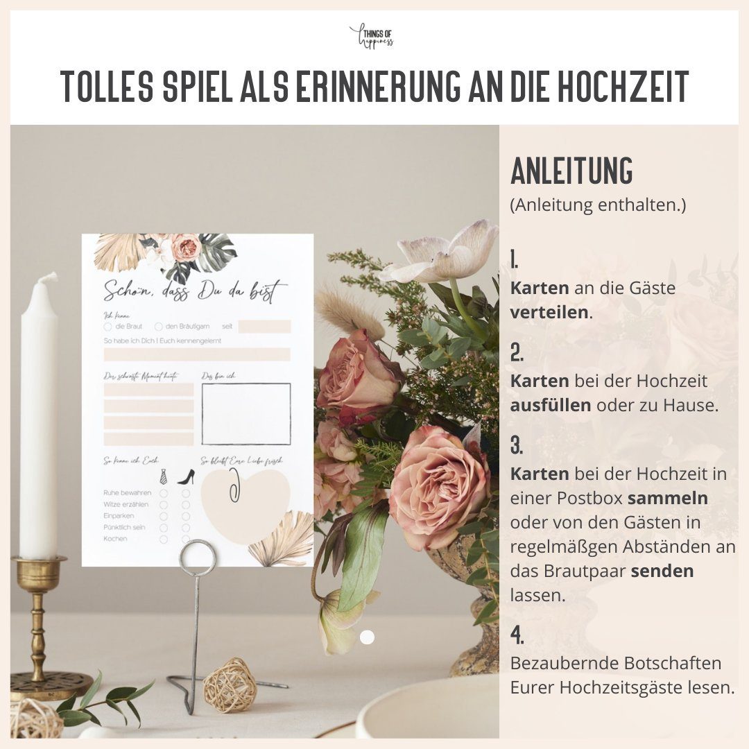 Things of Happiness Postkarte 52 Postkarten-Spiel Hochzeit Hochzeitsspiel 52 Wochen, Boho Design