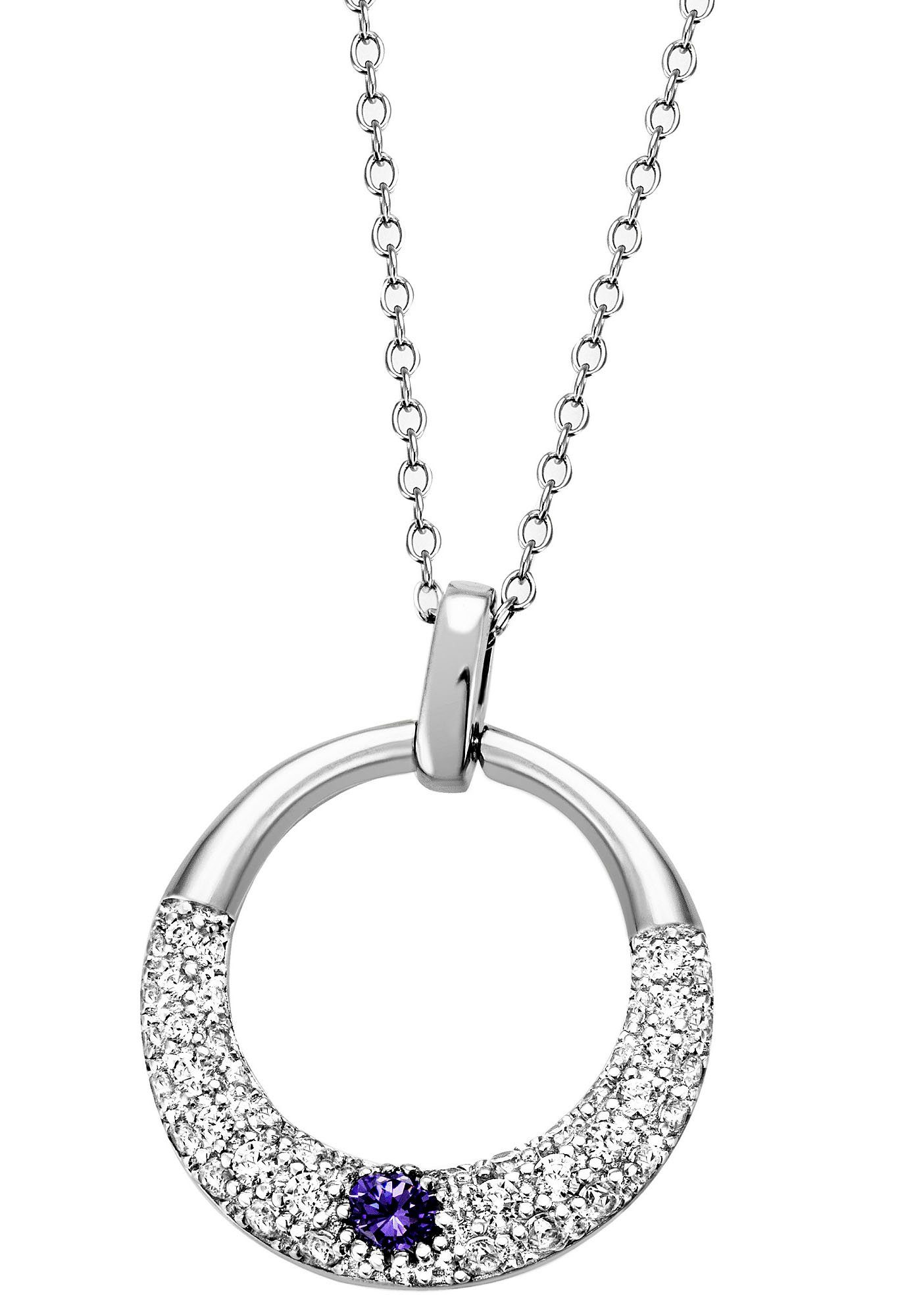 Firetti Kette mit Anhänger Schmuck Geschenk Silber 925 Halsschmuck Halskette Ankerkette Pavé, zu Kleid, Shirt, Jeans, Sneaker! Anlass Geburtstag Weihnachten silberfarben-kristallweiß-lila