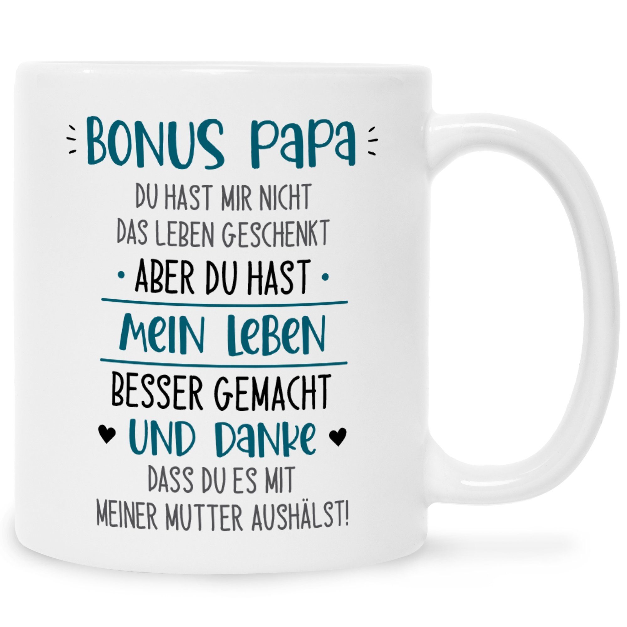 GRAVURZEILE Tasse mit Spruch - Bonus Eltern, Keramik, Farbe: Papa Weiß