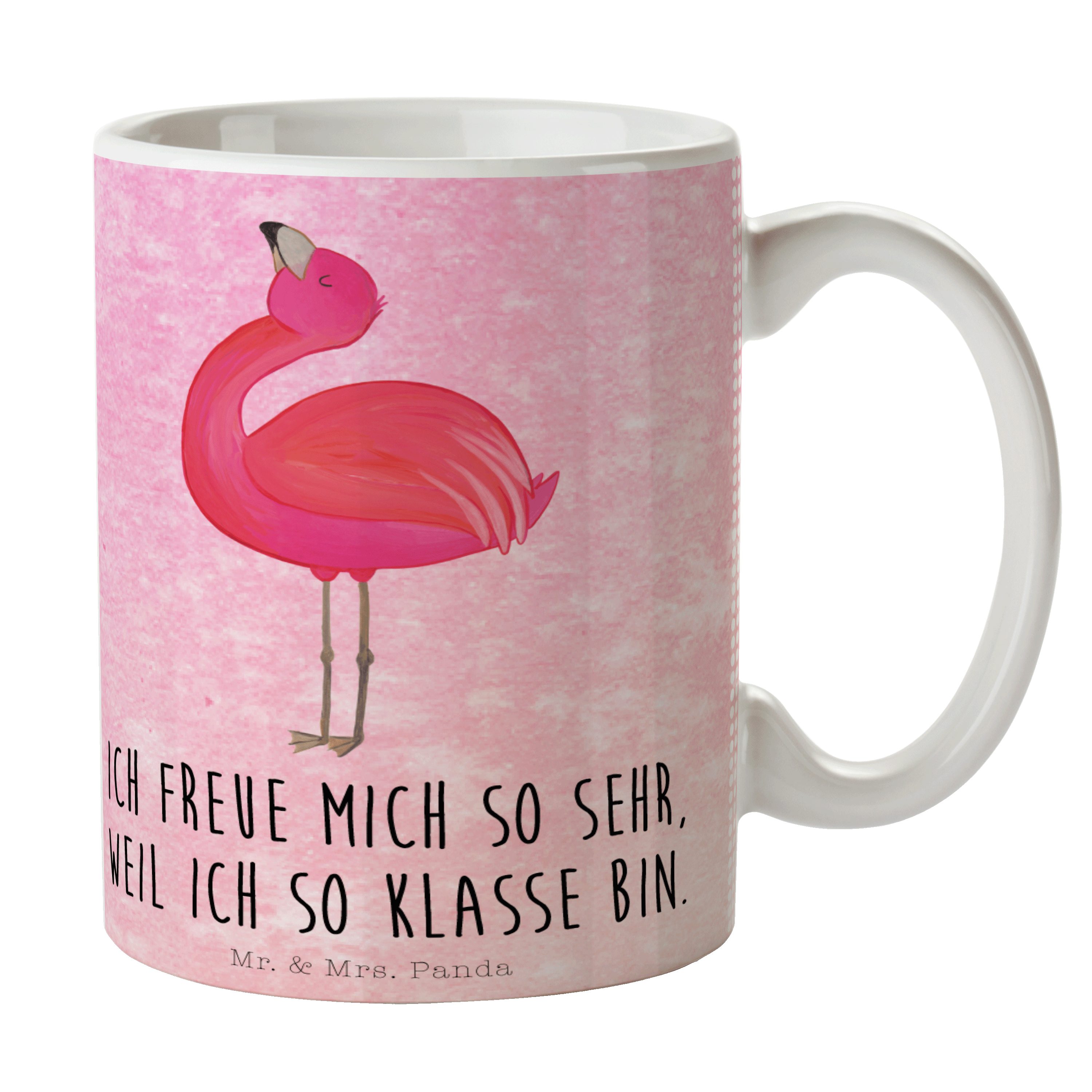Mr. & Mrs. Panda Tasse Flamingo stolz - Aquarell Pink - Geschenk, Tasse, Selbstliebe, Porzel, Keramik