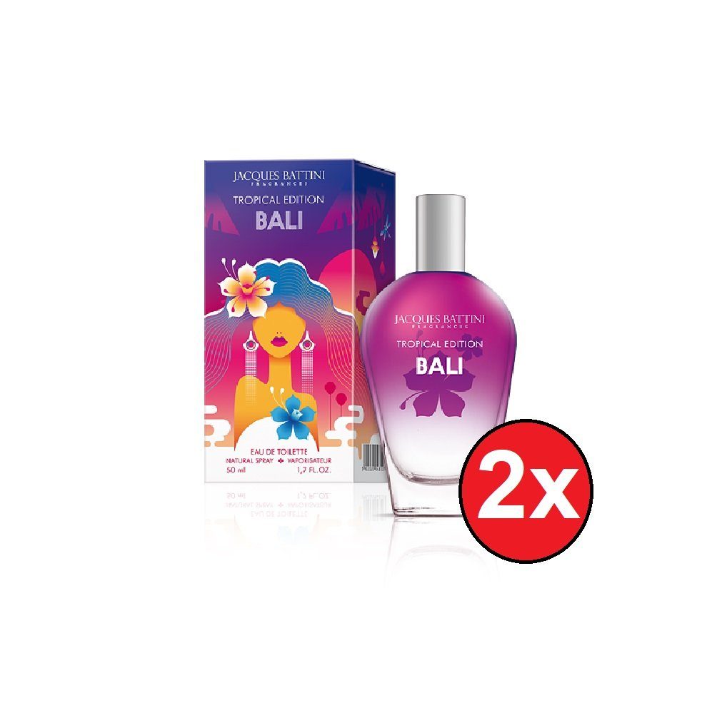 Jacques Battini Eau de Toilette 2x50ml Bali TROPICAL EDITION EDT Parfum Frauendüfte Duft Frauen, 2-tlg., Intensiv sinnlich weinblich Parfüm Geschenk für Damen Frauen Mädchen