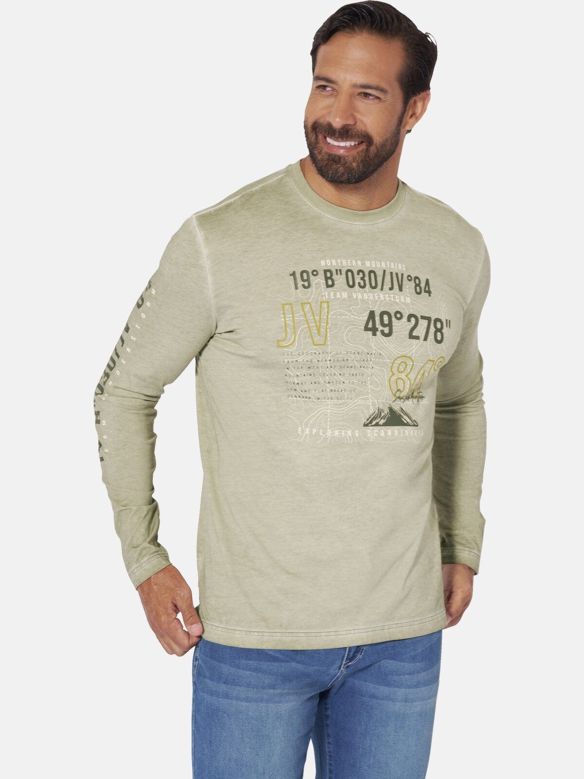 Jan Vanderstorm Langarmshirt JASIR mit Ärmel- und Frontprint günstig online kaufen