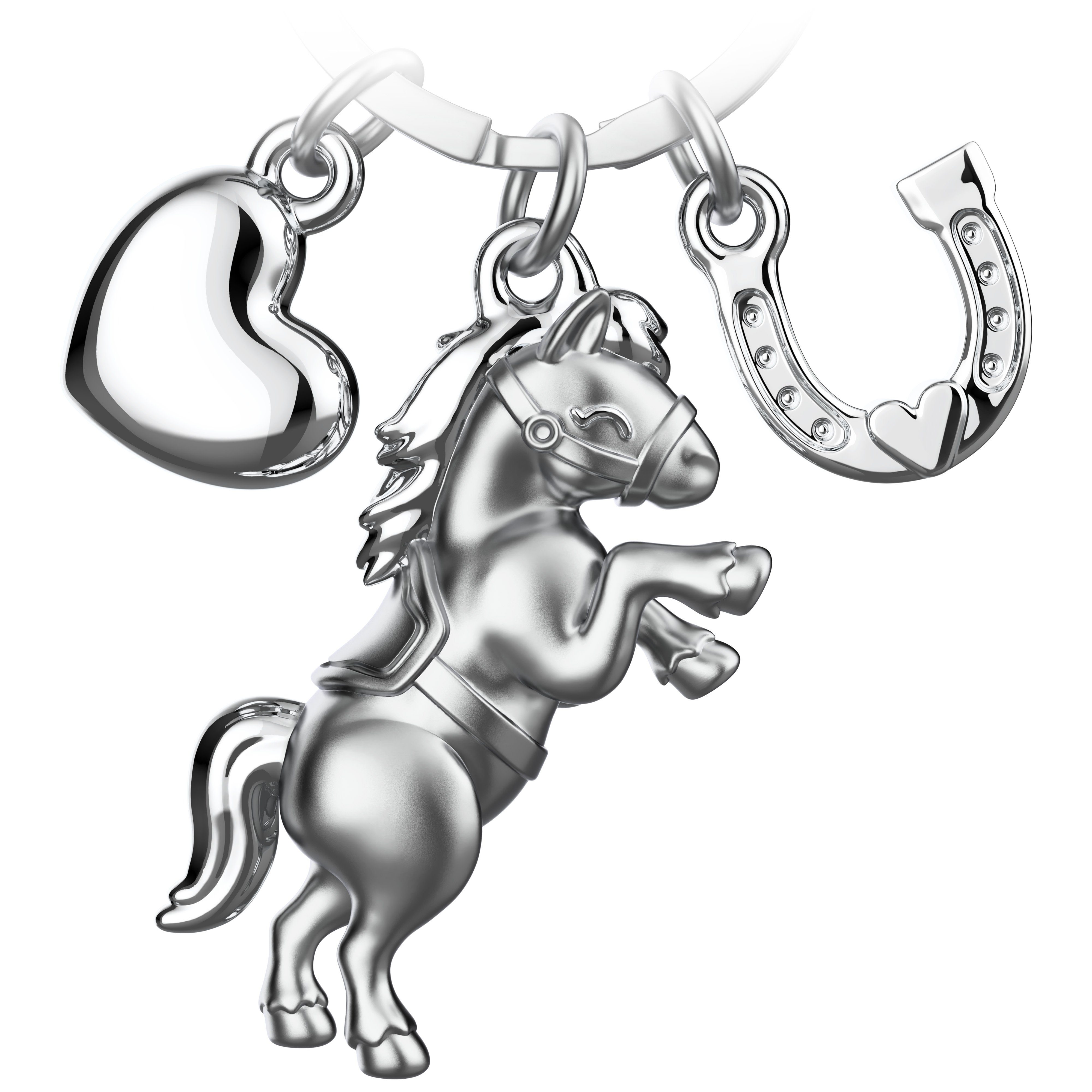 FABACH Schlüsselanhänger Pferd Pony mit Herz und Hufeisen - Glücksbringer für Pferdeliebhaber Silber