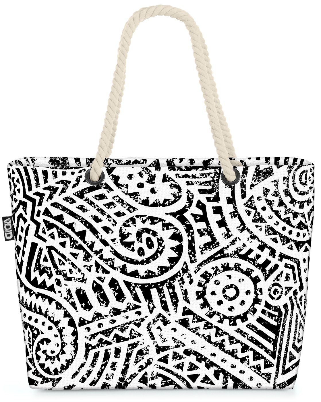VOID Strandtasche (1-tlg), Black and White Geometrisch Beach Bag geometrisch grunge patchwork azteken maja