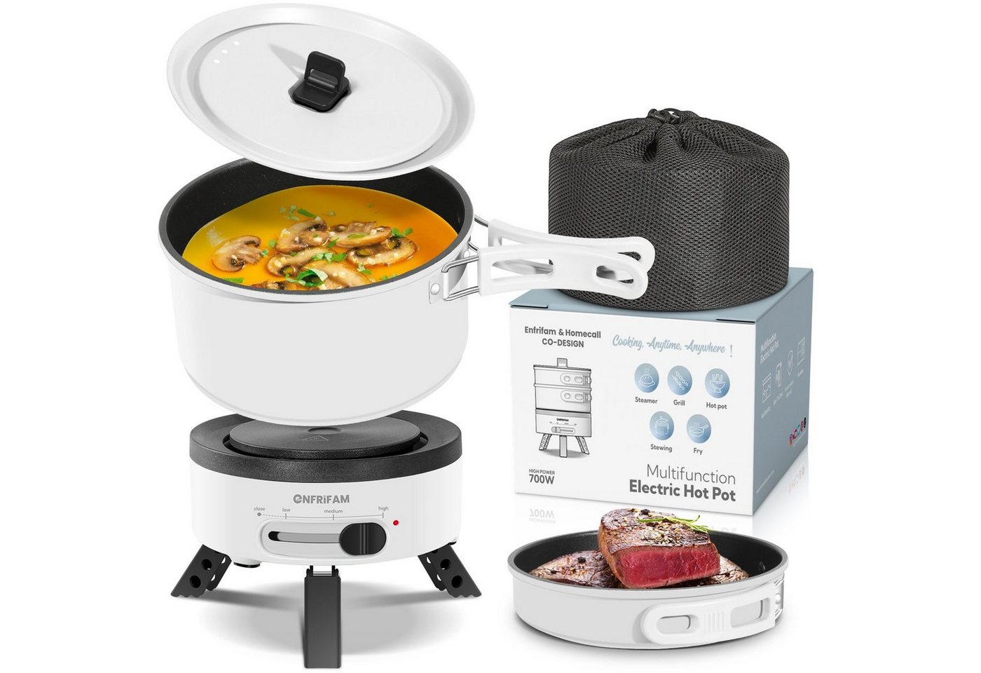 ENFRIFAM Elektrische Multipfanne Elektrische Hot Pot, Multikocher, Elektrische Pfannen, Campingkocher, 700,00 W, Fondue Set, Ideal für Büro Wohnheime Hotels Reisen Wohnwagen