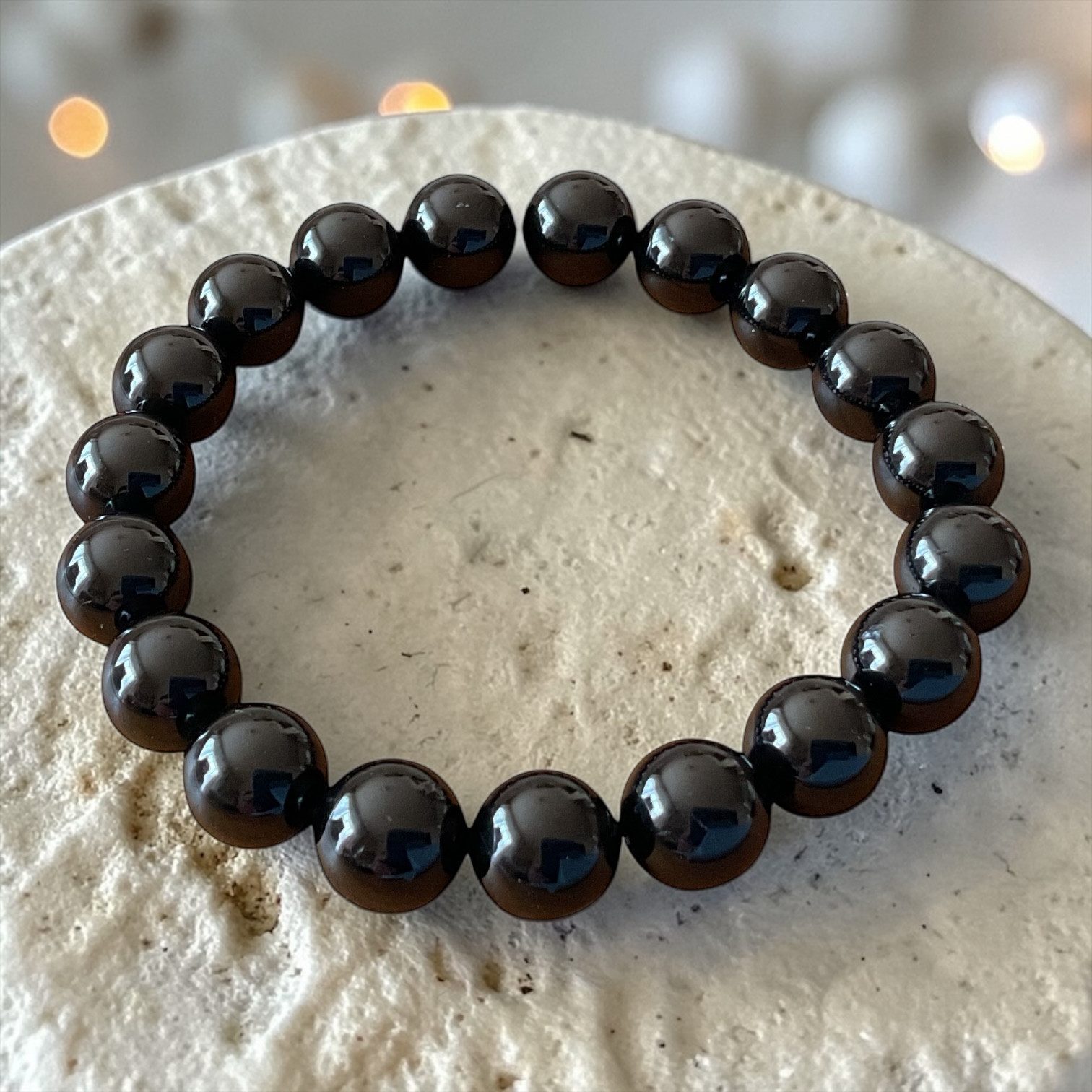 Steinfixx® Perlenarmband Turmalin (Schörl) Durchmesser 10mm, handgefertigt, in Geschenkbox (Länge 19,0 cm, 1-tlg., insgesamt 19 Perlen), AAA-Qualität aus Brasilien