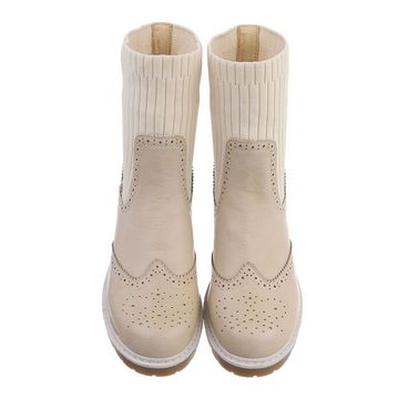 Ital-Design Damen Chelsea Western Westernstiefelette Blockabsatz Chelsea Boots in Beige