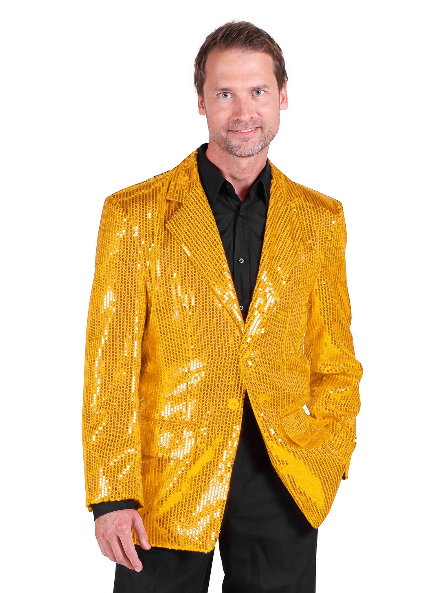 thetru Kostüm Showmaster Jacke gold, Goldene Glitzerjacke mit passender  Krawatte