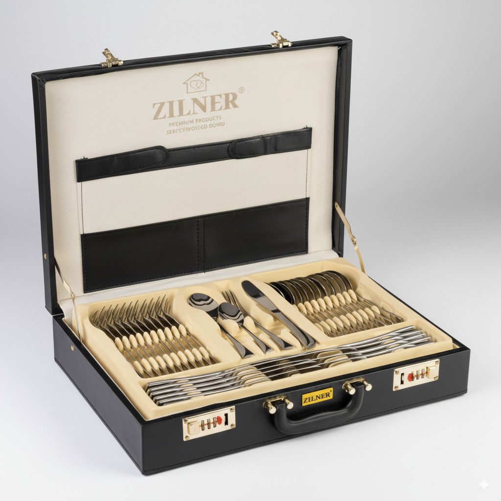 Zilner Besteck-Set 72-teiliges Besteckset im Koffer – Glänzend & Zeitlos Elegant (72-tlg), 12 Personen, Edelstahl, Edelstahl, Chrom-Nickel-Stahl