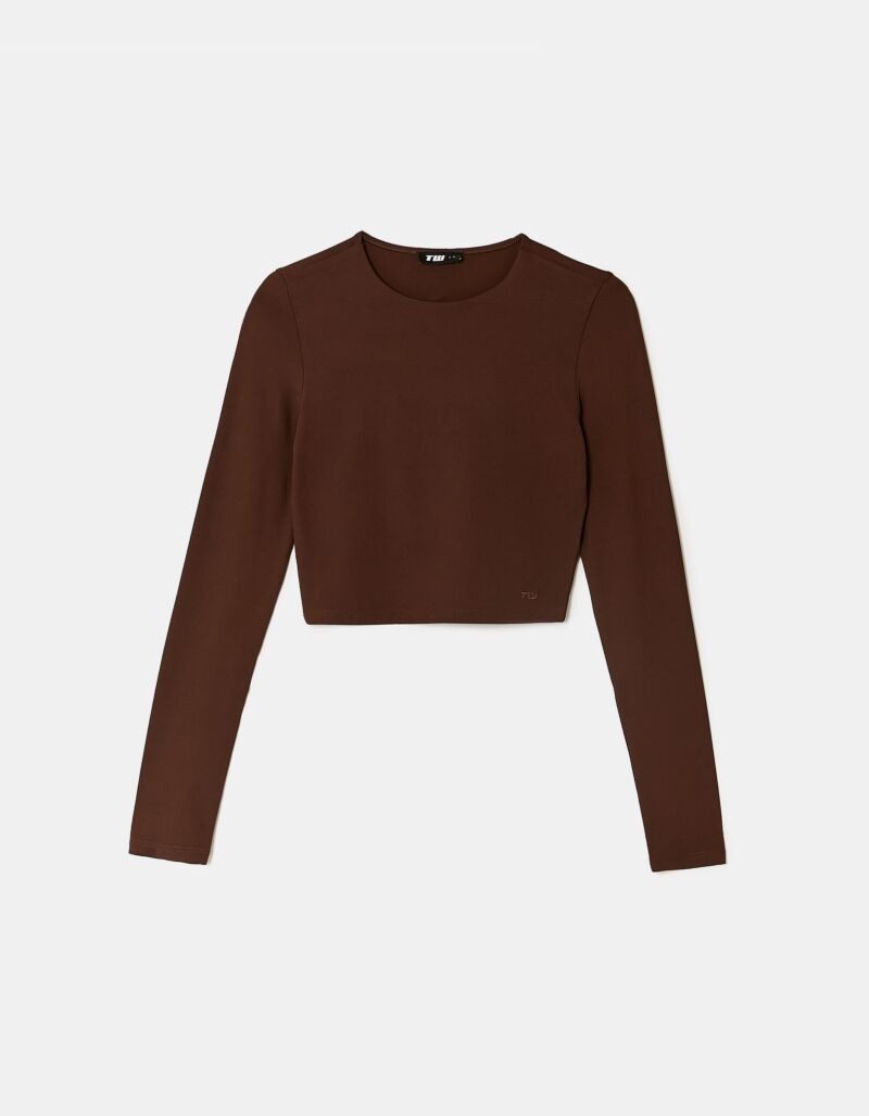 Tally Weijl Langarmshirt STSPAPRETTY2 Materialmix, Basic Shirt, bauchfrei in schlichter Optik
