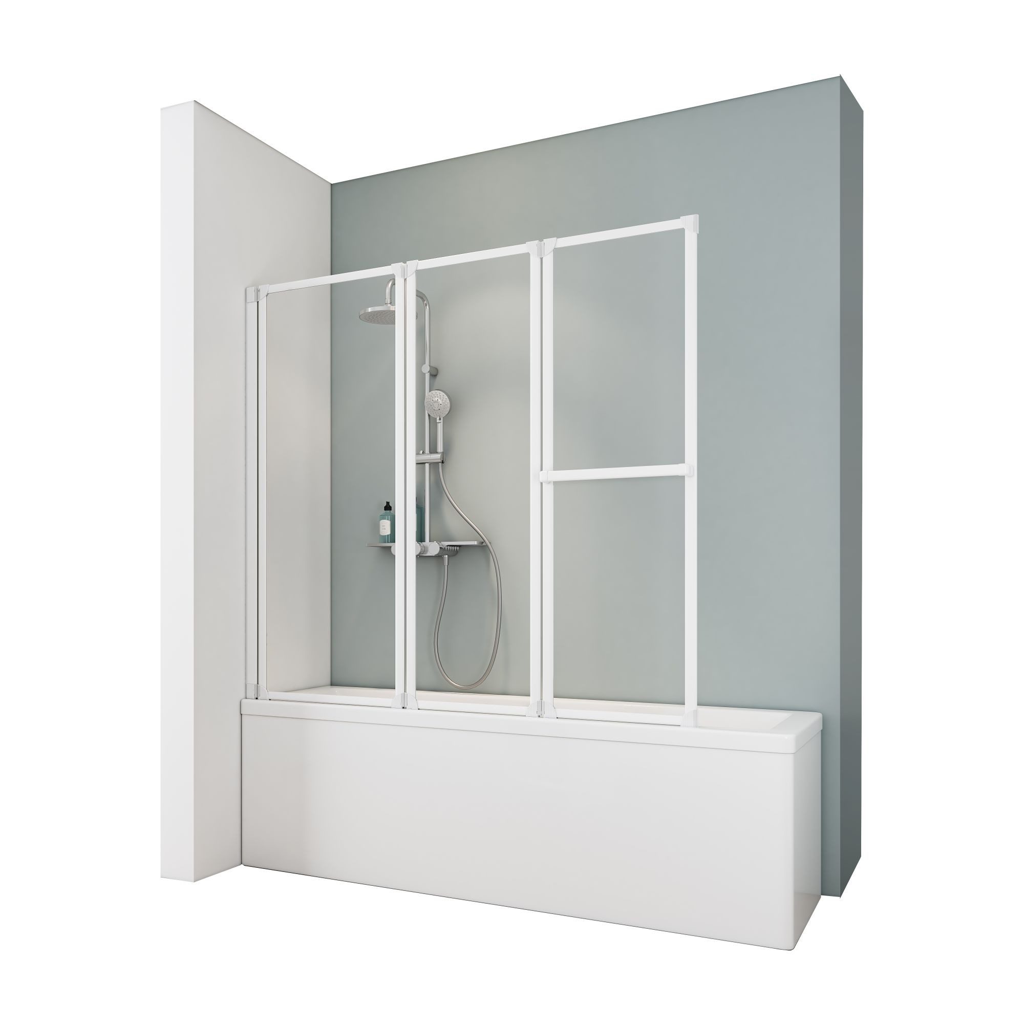 Schulte Badewannenfaltwand Komfort, Sicherheitsglas, (3 tlg), 151x140 cm, mit Handtuchhalter, Klar, Weiß