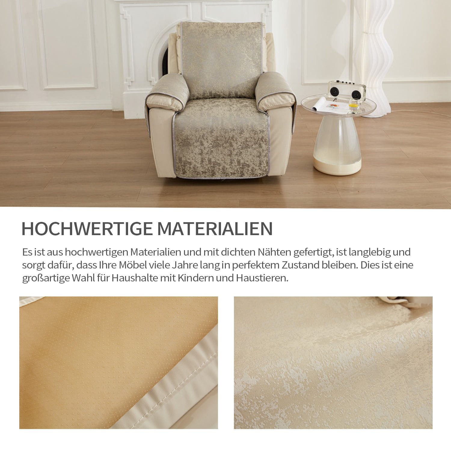 Refttenw Sesselschoner Sesselschonbezug Rutschfest Sofaüberzug 190x225cm, Fernsehsessel Schutzbezug mit Seitentasche Armlehne