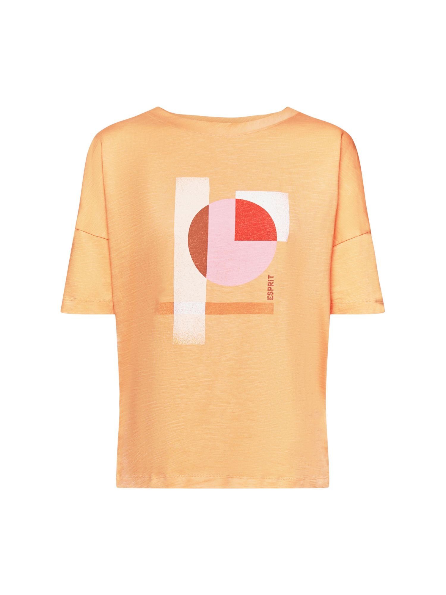 Esprit Langarmshirt Baumwoll-T-Shirt mit geometrischem Print (1-tlg) GOLDEN ORANGE | T-Shirts