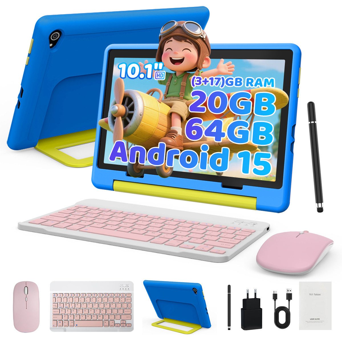 BUFO Kinder Lern-Tablet mit Elternkontrolle 10'' Android 15,64GB Tablet (10", 64 GB, Android 15, Kids Bumper blau)