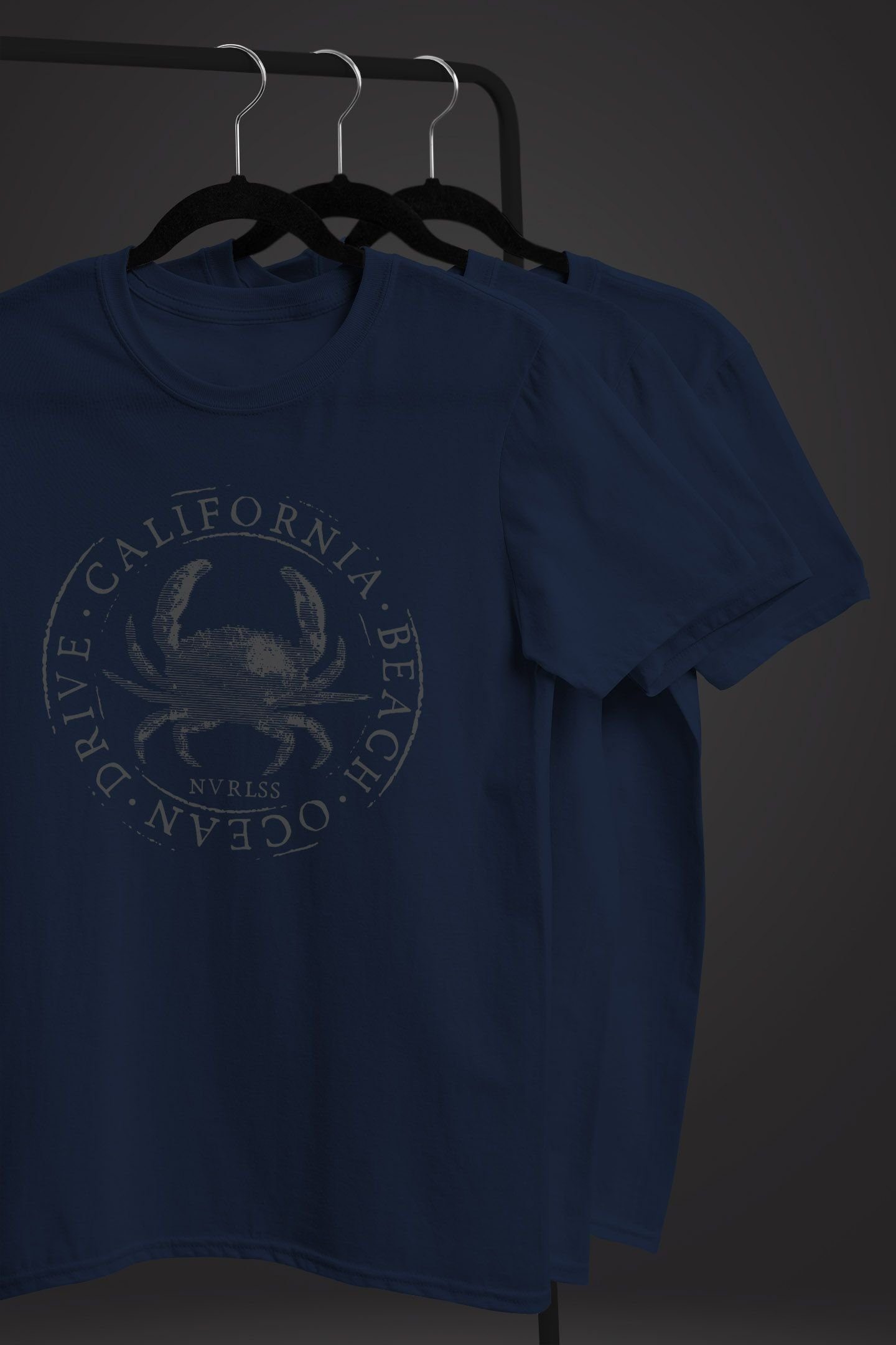 Herren navy Sommer California Fashion Neverless® Ocean Crab Krebs mit Streetstyle Beach Print-Shirt T-Shirt Krabbe Print Neverless Drive