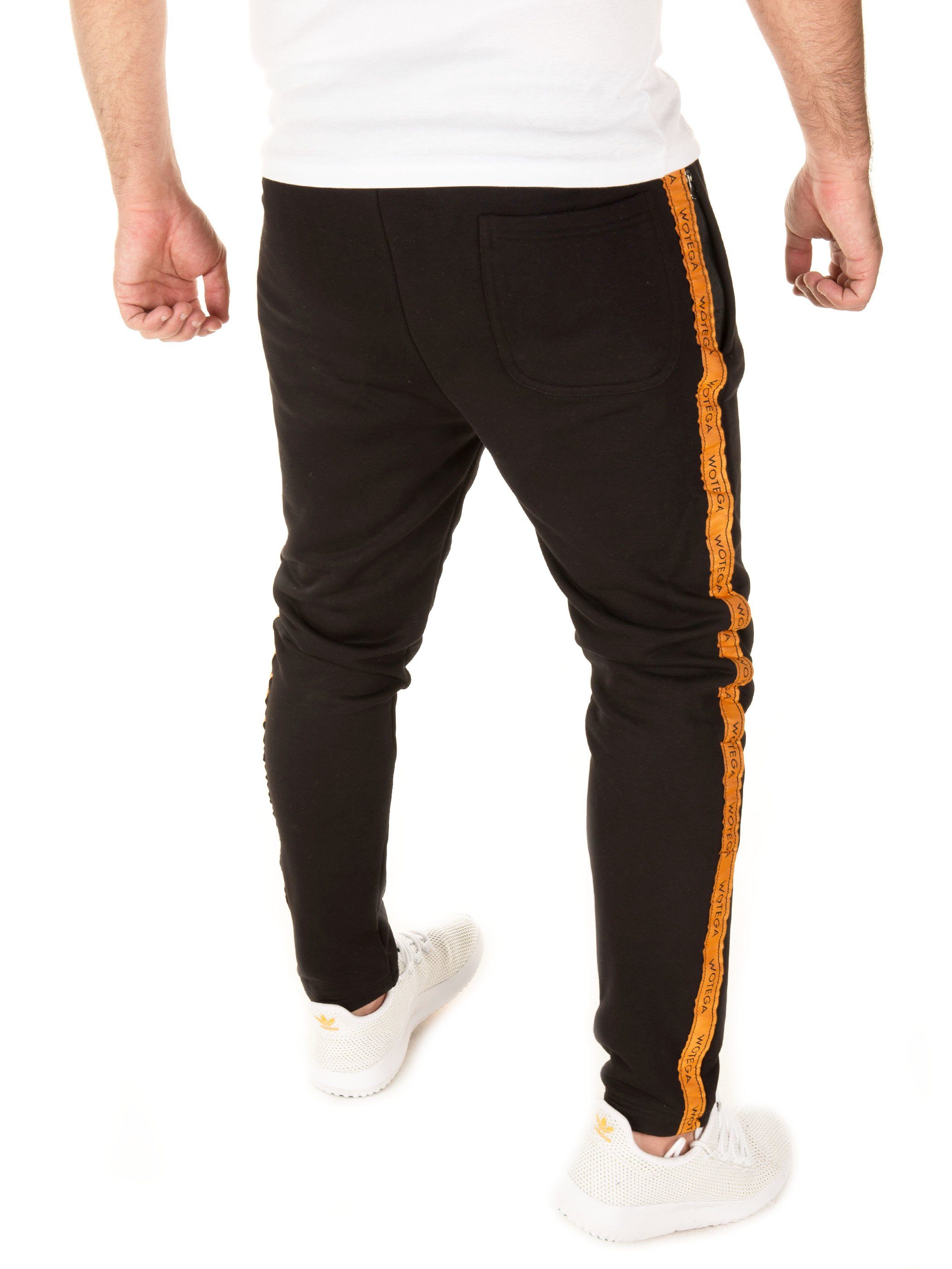 WOTEGA Jogginghose mit mit Bund Kordelzug Track Pant 164007) (black Schwarz - Retro (1-tlg) WOTEGA elastischem, Valir