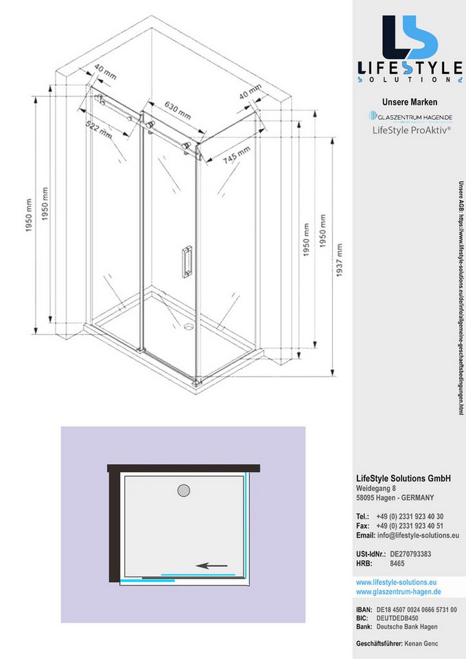 Thumbnail - Glaszentrum Hagen Eckdusche Glaszentrum Hagen - 120x80x195 cm - Aphrodite Duschkabine Dusche Dusch