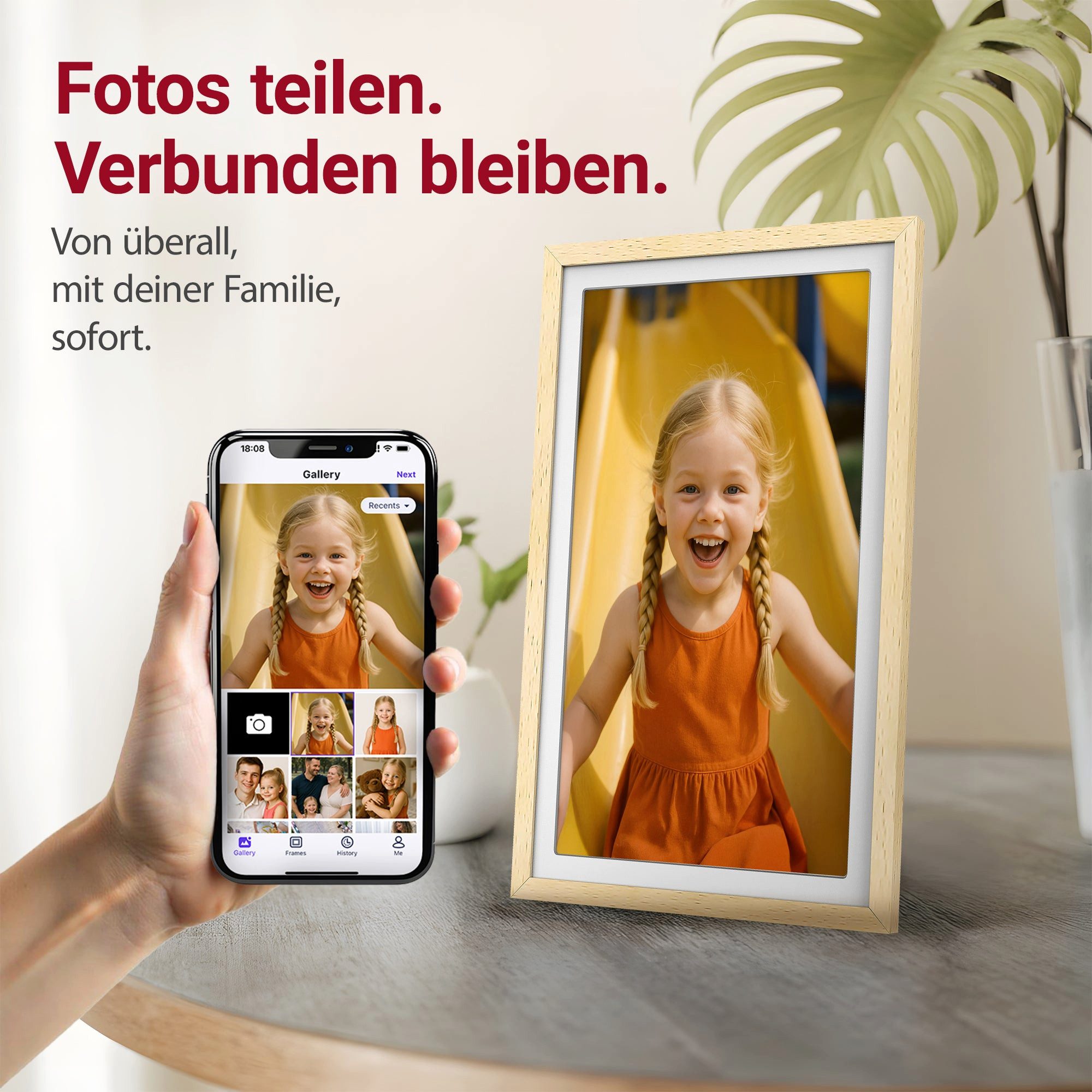 Xoro CPF 15PF - Digitaler WLAN Bilderrahmen in Buchenholz Digitaler Bilderrahmen (38,1 cm/15 ", 1920 × 1080 Pixel, 32 GB, Wetter‑/Uhrfunktion, Lautsprecher und vielseitige Medienformate)
