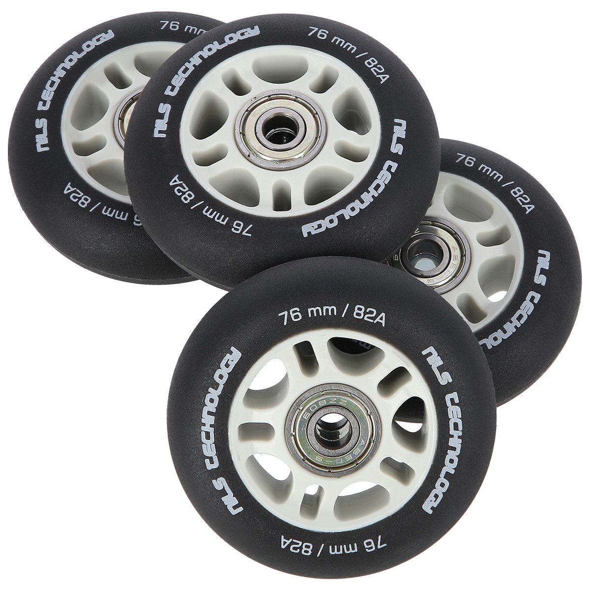 Inlineskates-Rolle Inliner 4 Rollen Räder PU 76x24mm 82A Schwarz + 8x ABEC-9 Lager
