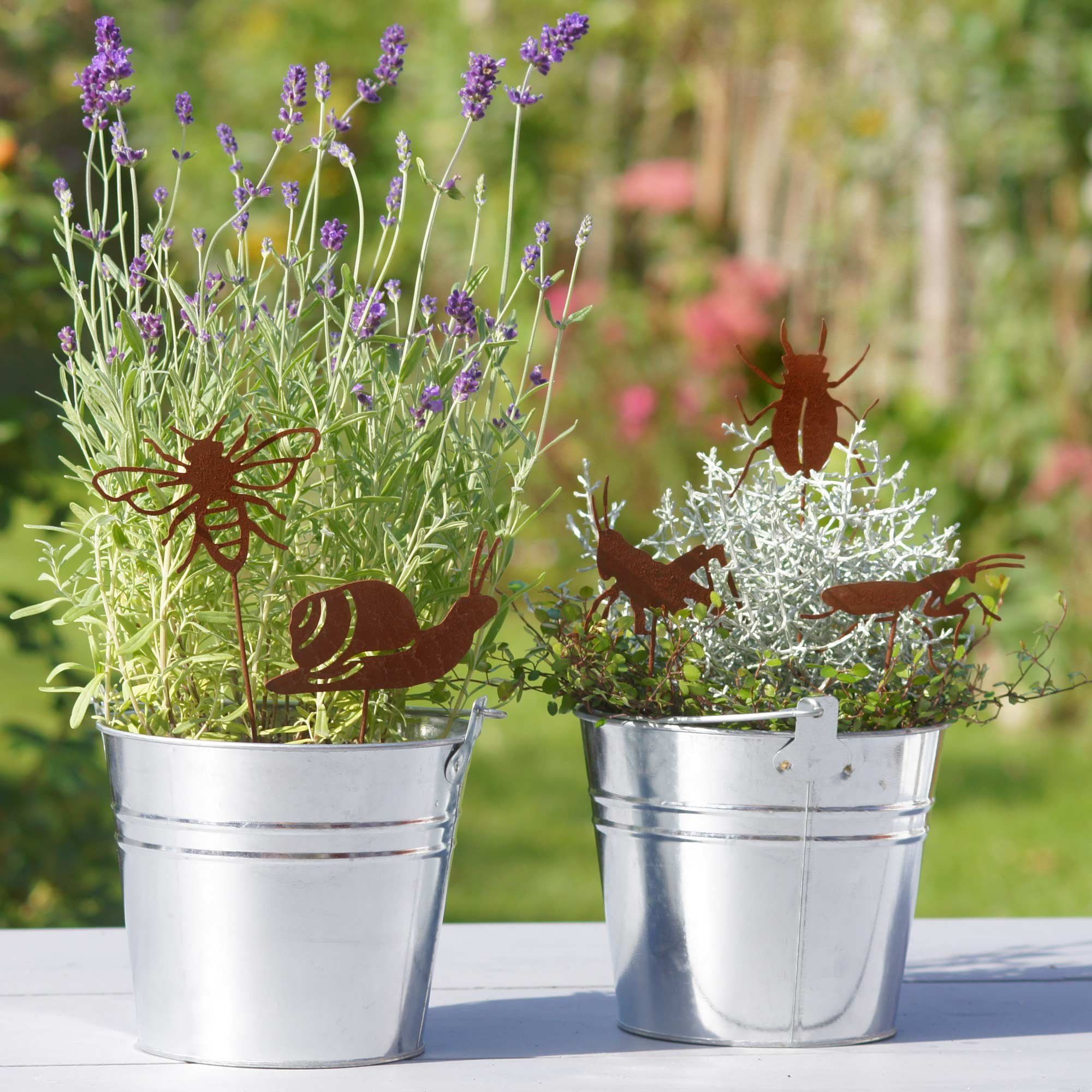 UNUS GARDEN Gartenstecker Stecker Rost mit 5 Insekten (5er Set) Gartendeko Rostdeko Dekostecker rostige Deko Garten robust – Bild 3 von 5