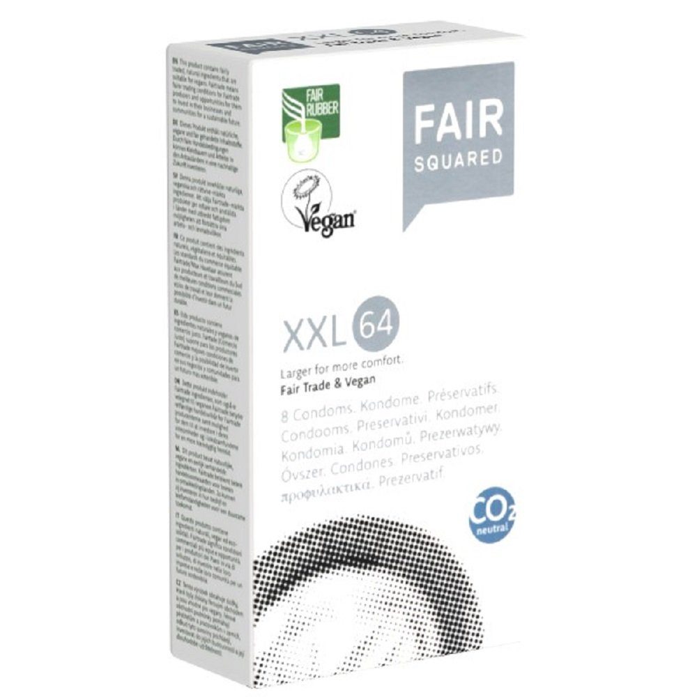 Fair-Trade-Kondome, vegan XXL-Kondome mit, XXL 8 64 St., Fair Packung besonders große und CO²-neutral Squared