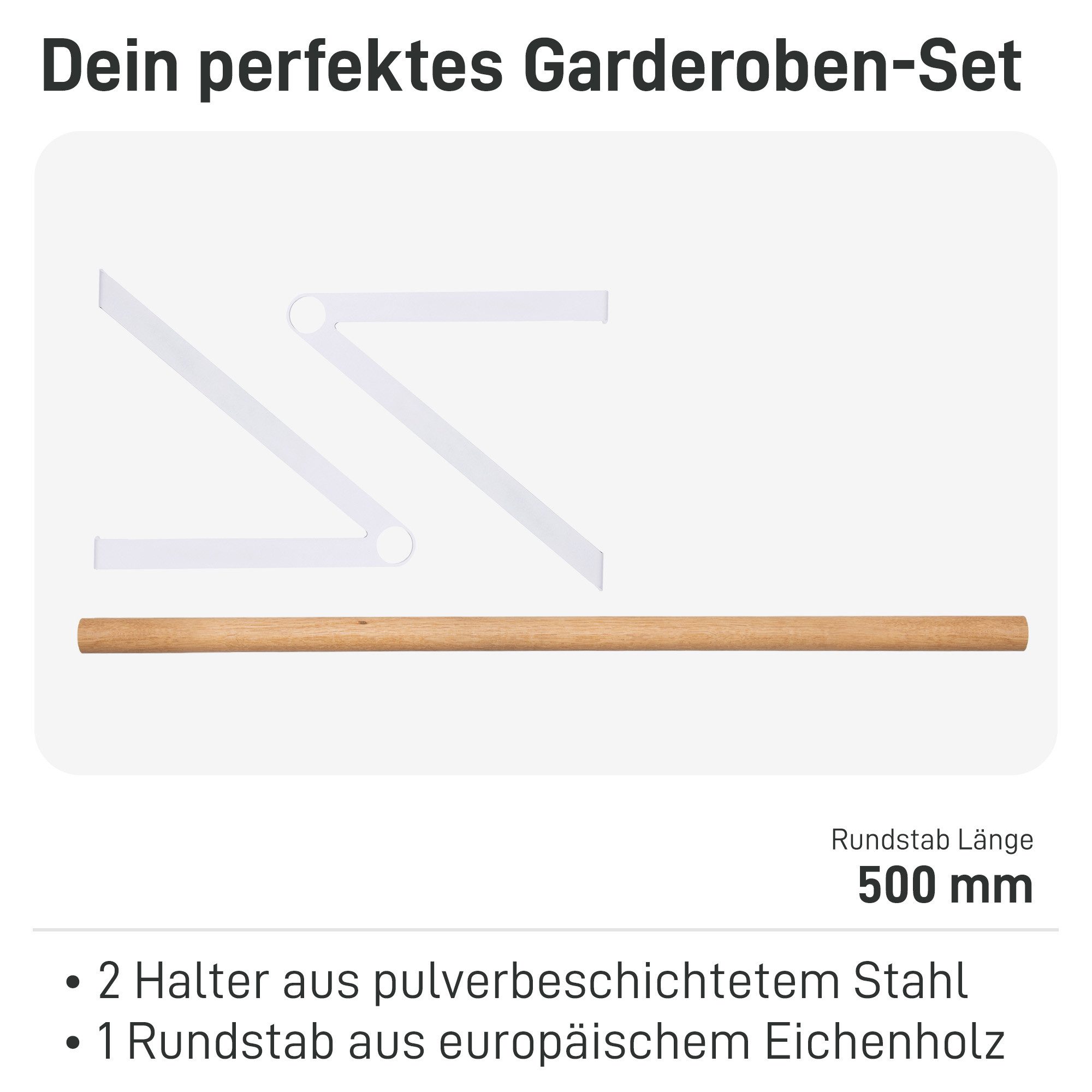 Natural Goods Berlin Garderobenleiste GARD REINICKENDORF, Halterung für Kleiderstange, Wandmontage, Wandgarderobe