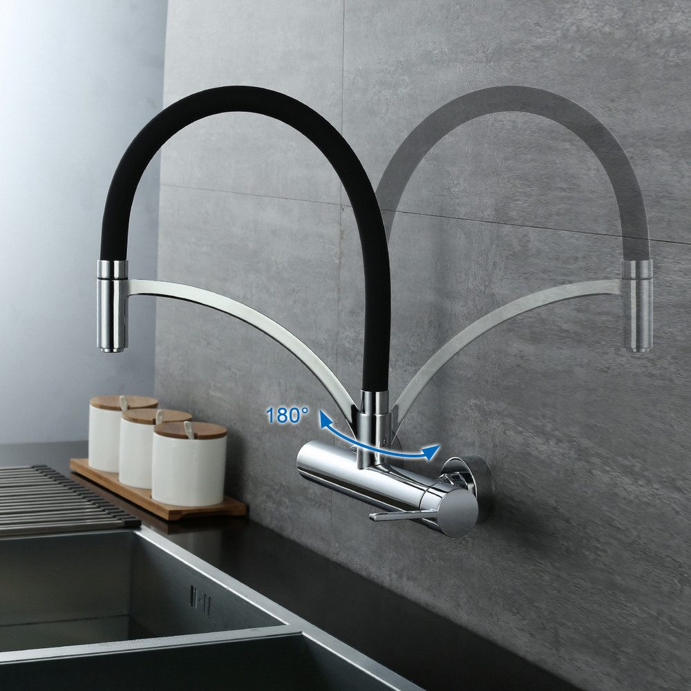 HOMELODY Spültischarmatur Wasserhahn Küche Wandmontage 180° günstig online kaufen