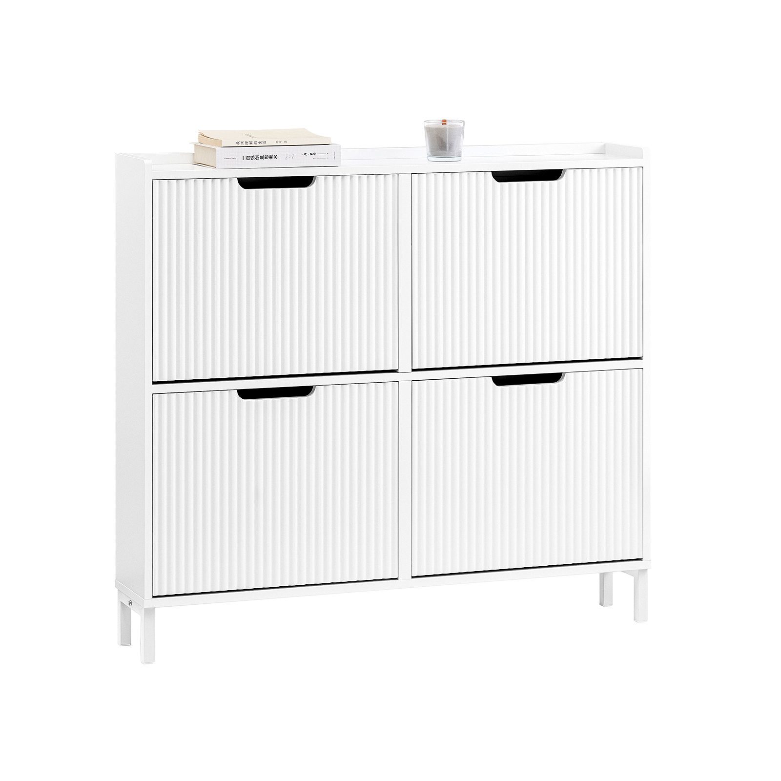 SoBuy Schuhkipper DE-FSR177, Schuhschrank schmal, Flurschrank Hoch Kommode, Schuhschrank mit 2/3/4 Klappen Schuhregal Schuhkommode schmal, Flur