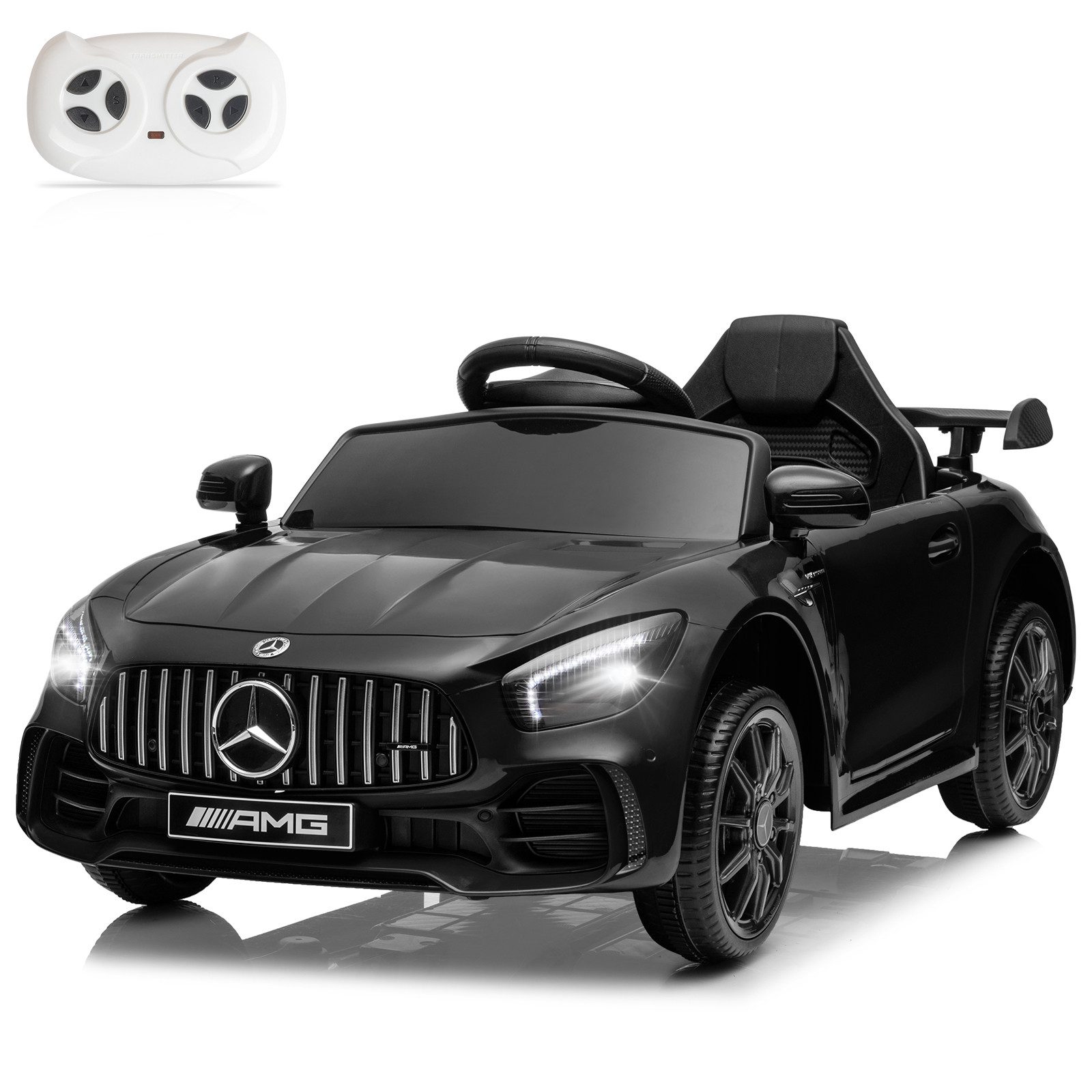 LALAHO Elektro-Kinderauto Elektroauto Kinderauto Benz Mercedes AMG GTR, 2,4G Fernbedienung, 12V,4.5 Ah, Fernsteuerung 2,4GHz,2 x35W Motors,Bluetooth,Musik,USB