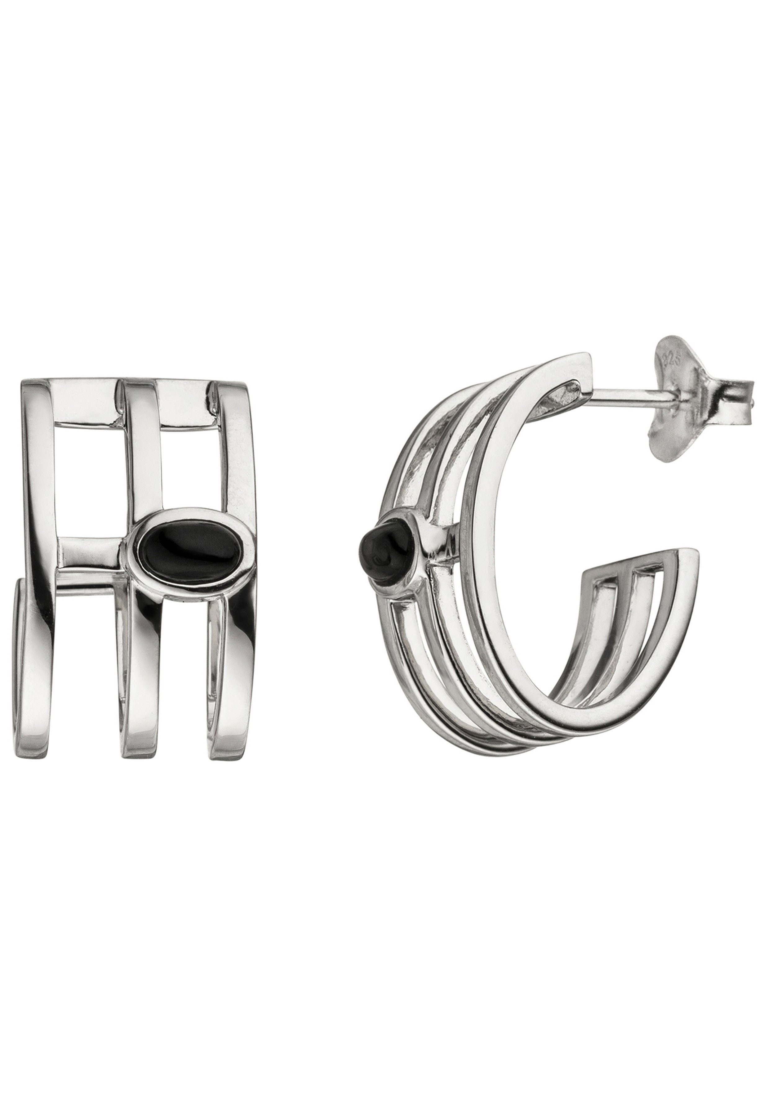 JOBO Paar Creolen, 925 Silber mit Onyx s... JOBO Paar Creolen, 925 Silber mit Onyx s...