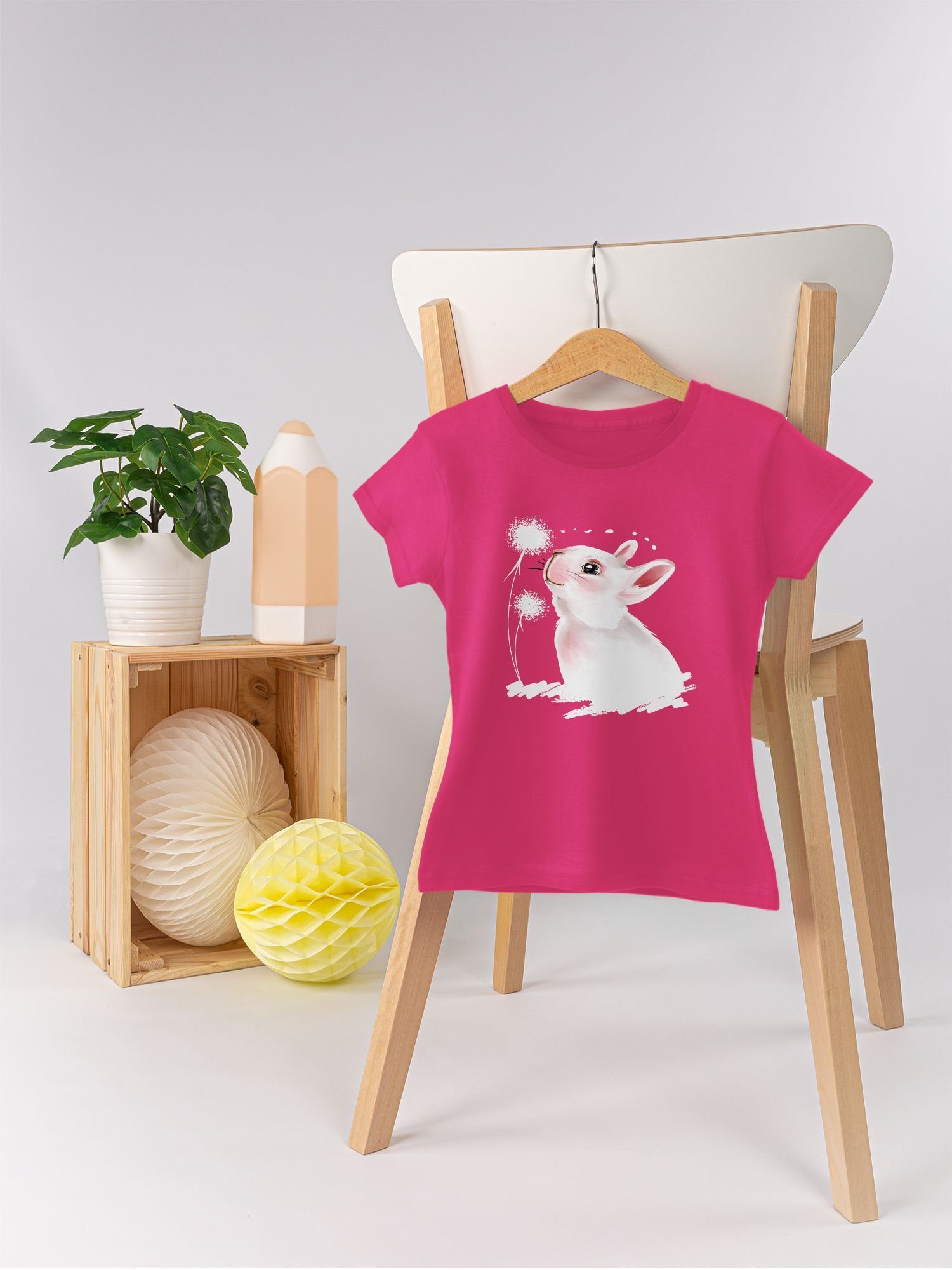 Shirtracer T-Shirt Hase 1 Geschenk Pusteblume mit Fuchsia Ostern