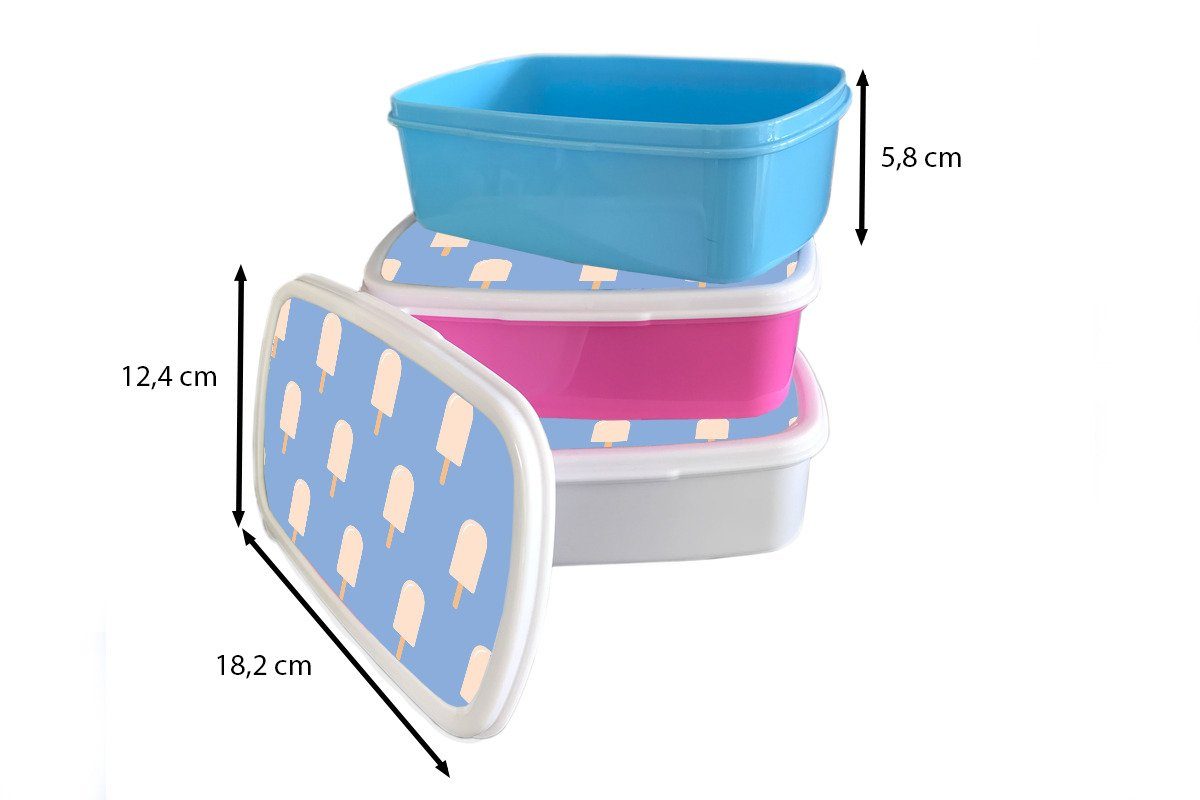 Snackbox, - - Kunststoff, (2-tlg), Mädchen, Kinder, Brotbox Lunchbox rosa MuchoWow für Brotdose Erwachsene, Kunststoff Muster Eiscreme Blau,