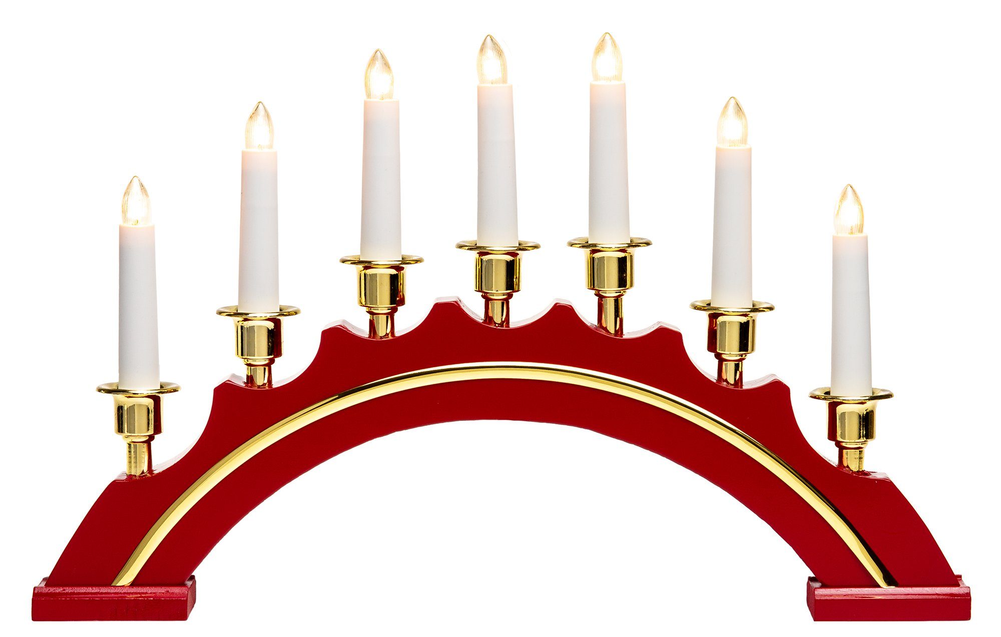 SIKORA Schwibbogen LB64 halbrunder Lichterbogen mit 7 elektrischen Kerzen und Golddekor