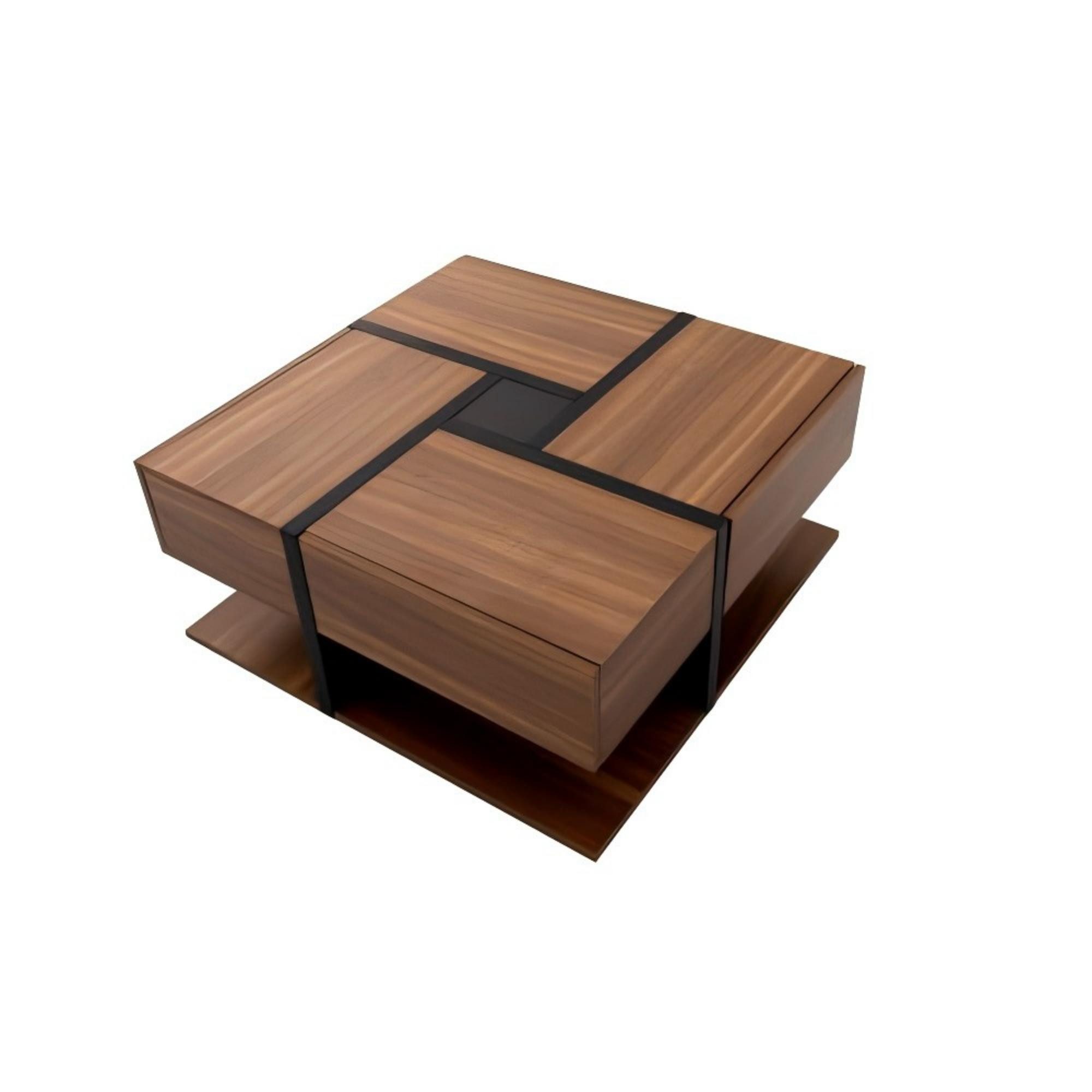 Odikalo Couchtisch Teetisch Kaffeetisch Hochglanz 4 Schubladen Liniendesign Weiss/Natur