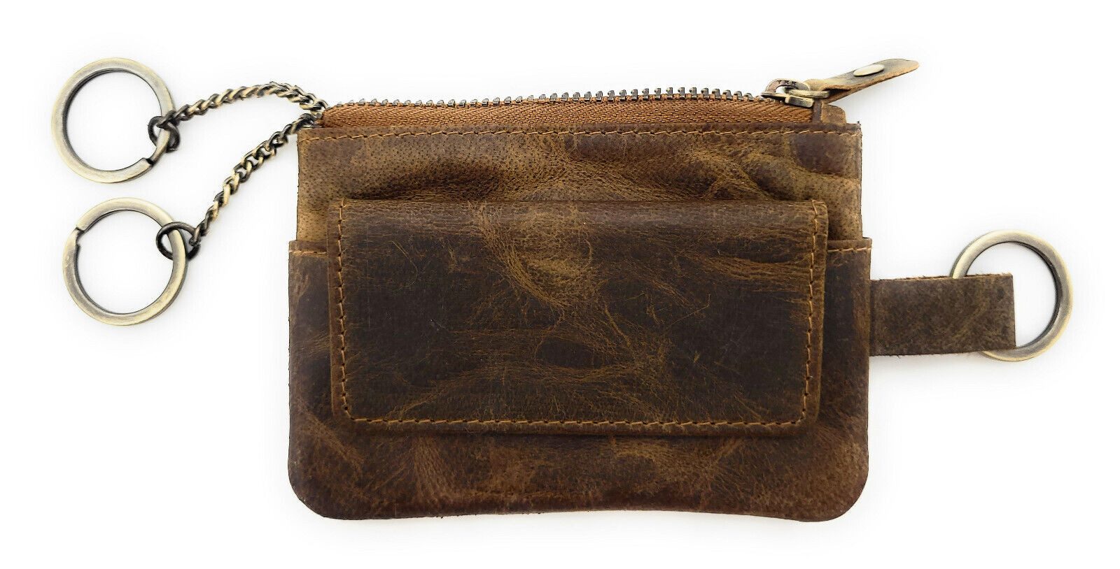 Lemasi Schlüsseltasche großes echt Leder Schlüsseletui Mini Geldbörse rustikal und robust