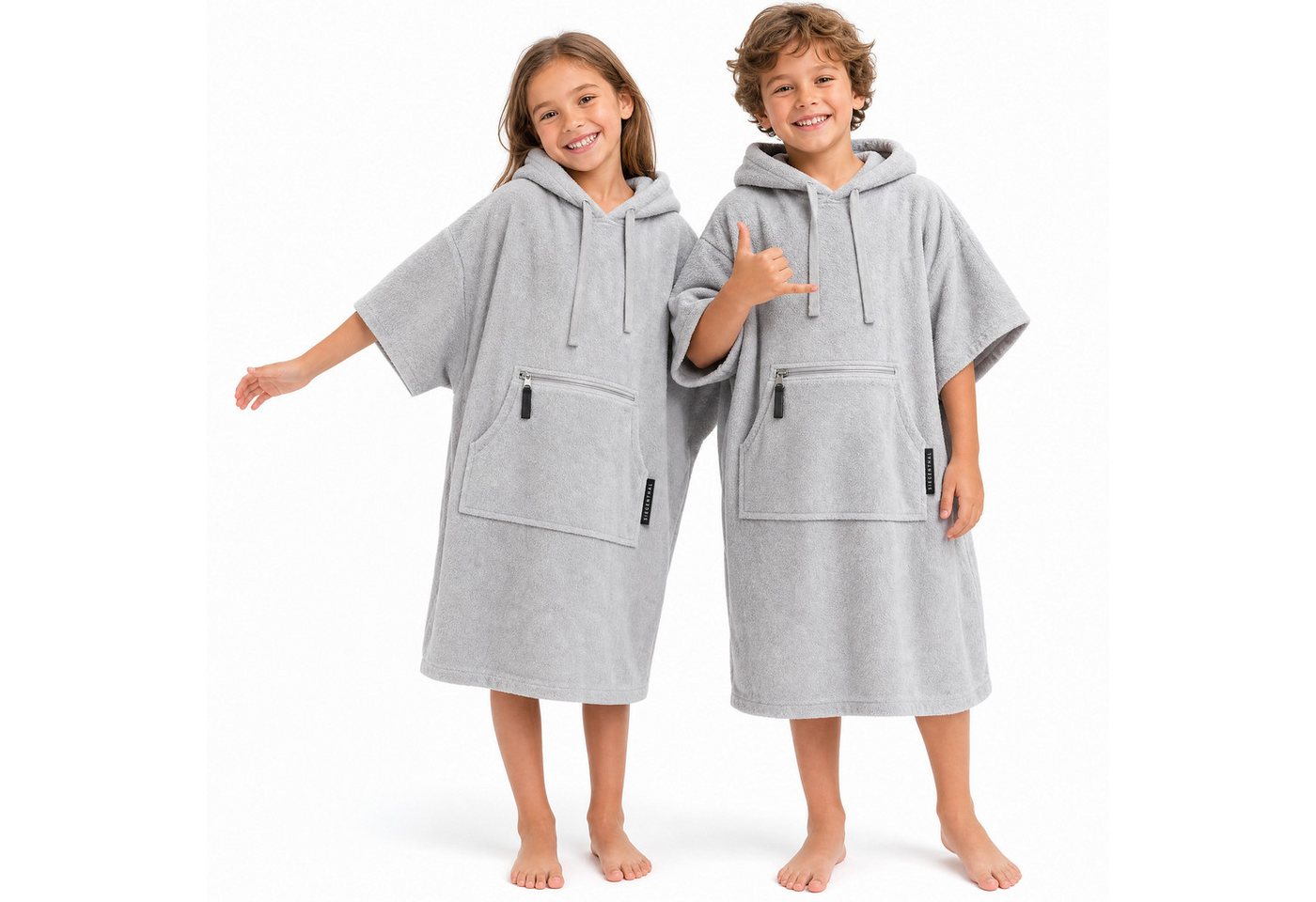 SIEGENTHAL Badetücher SIEGENTHAL® Strandponcho für Damen, Herren & Kinder aus Baumwolle, Integrierte Reißverschlusstasche für Wertsachen