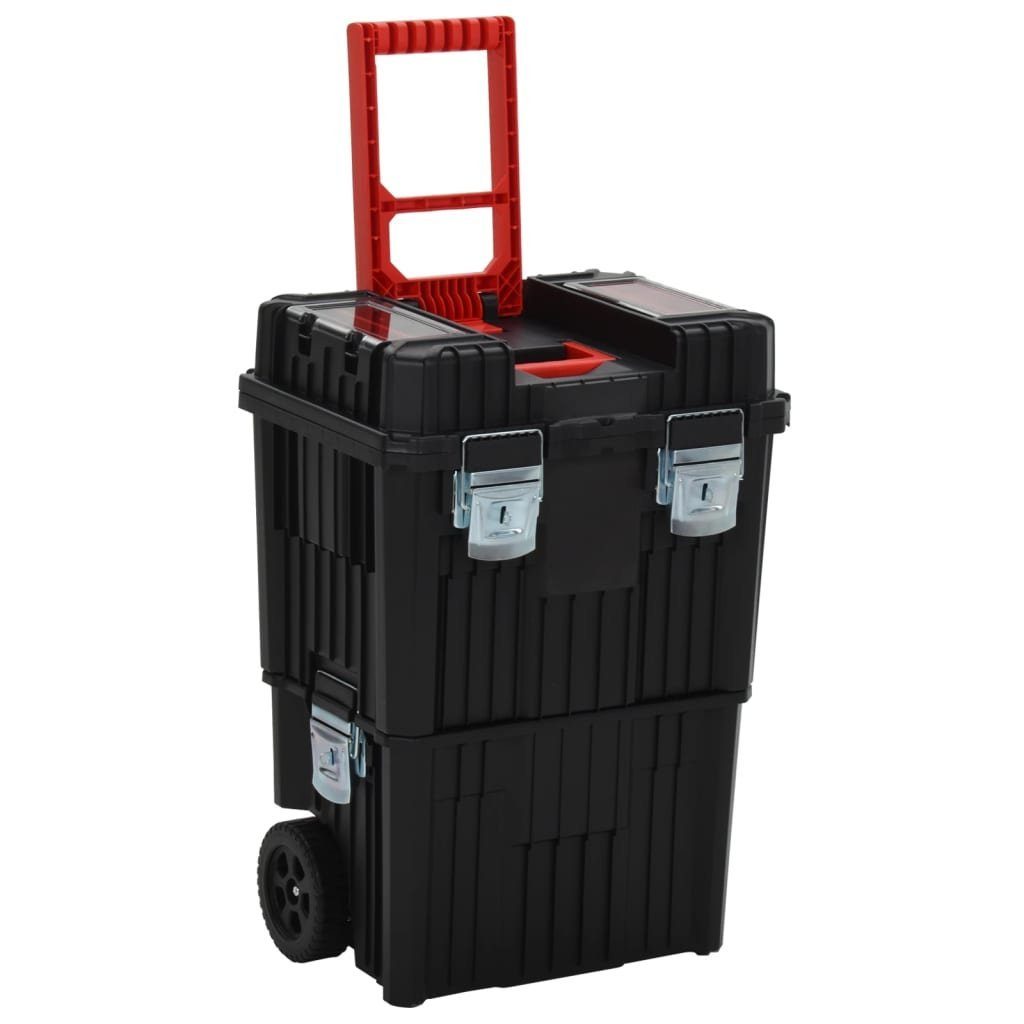 vidaXL Werkzeugbox Werkzeug-Trolley Schwarz und Rot Polypropylen (1 St) Schwarz und Silber | Werkzeugkoffer