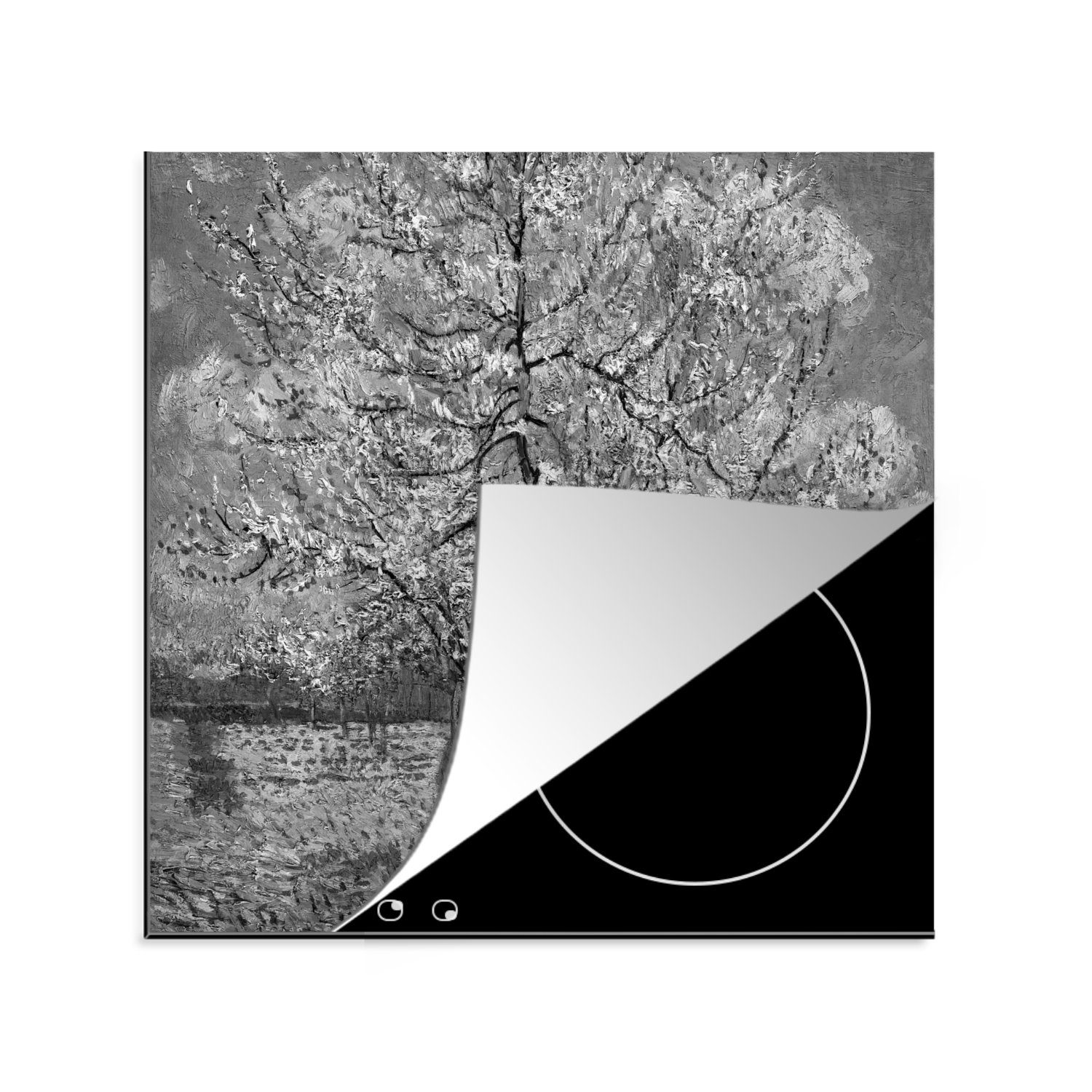 „3 Jahre Garantie“ MuchoWow Herdblende-/Abdeckplatte Vincent (1 Blühender für küche tlg), Ceranfeldabdeckung, Pfirsichbaum - Vinyl, Arbeitsplatte 78x78 cm, Gogh, van
