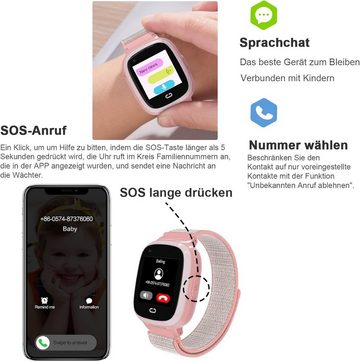 PTHTECHUS Smartwatch (1,4 Zoll, Android iOS), Kinder GPS 4G HD Touchscreen Uhr Telefon GPS Tracker SOS Videoanruf