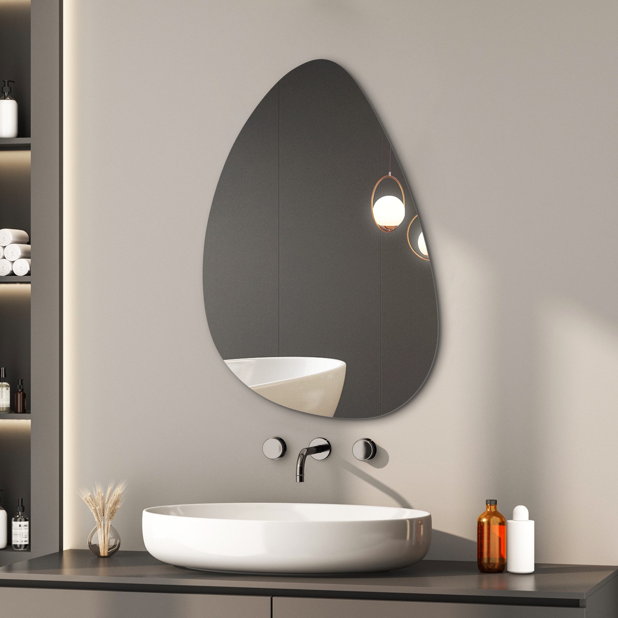 Hopibath Badspiegel ohne Beleuchtung Badezimmerspiegel Rahmenlos (Design Spiegel Asymmetrisch, 1-St., Wassertropfen, 65x90cm), für Schminktisch Schlafzimmer Wohnzimmer Flur Hotel