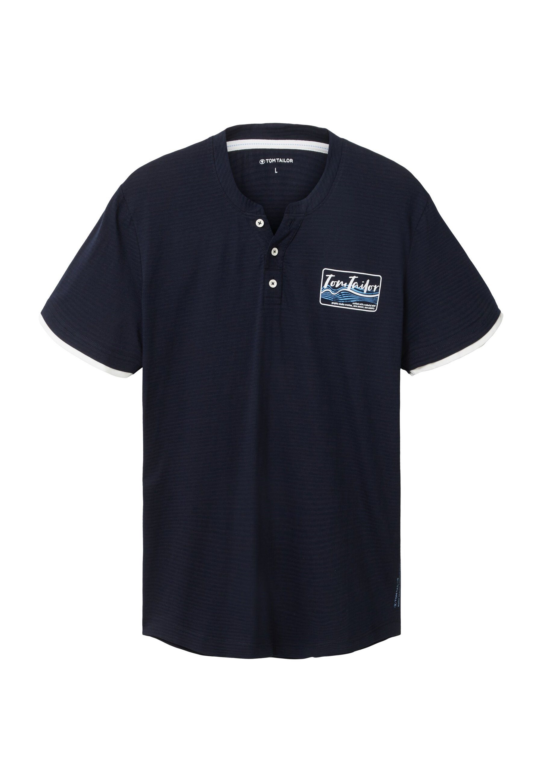 gestreift Henleyshirt dunkelblau (1-tlg) T-Shirt Kurzarmshirt TAILOR Henley TOM