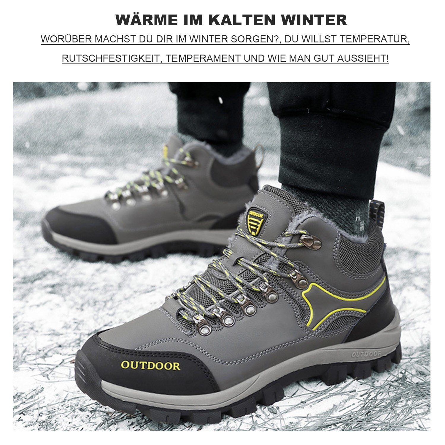 Grau Schneestiefel Boots Wanderstiefel Herren High-Top Daisred Warm Trekkingschuhe