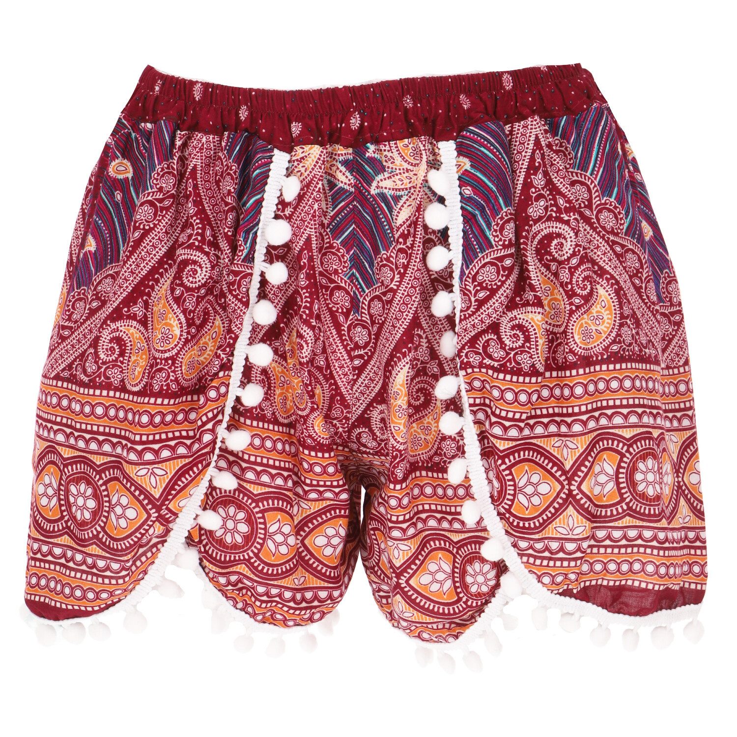 Guru-Shop Hose & Shorts Leichte Pantys, Print Shorts mit Bommeln -.. alternative Bekleidung