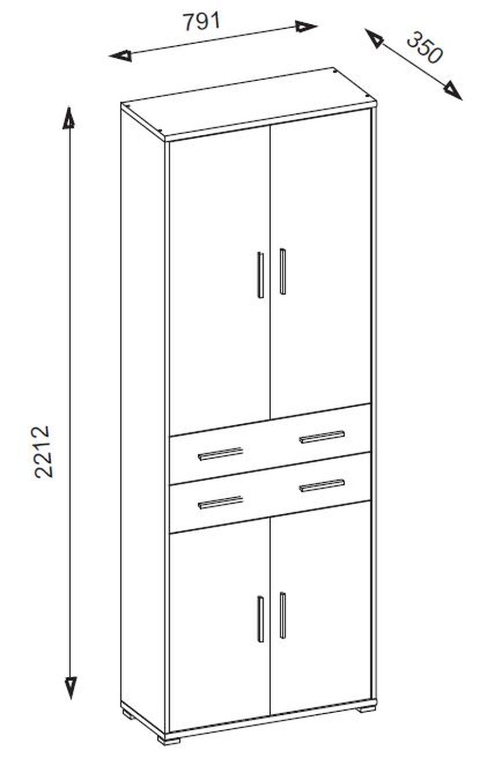 Clermont 79,1x221,2x35 PREISBRECHER Sonoma/Eiche mit 4 Türen Schubladen cm) in 2 (BxHxT: und Aktenschrank