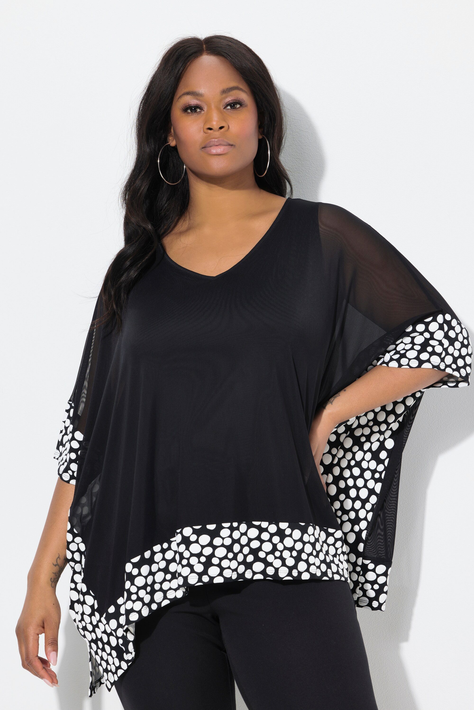 Ulla Popken Druckbluse Chiffon-Bluse Flockpunkte V-Ausschnitt günstig online kaufen