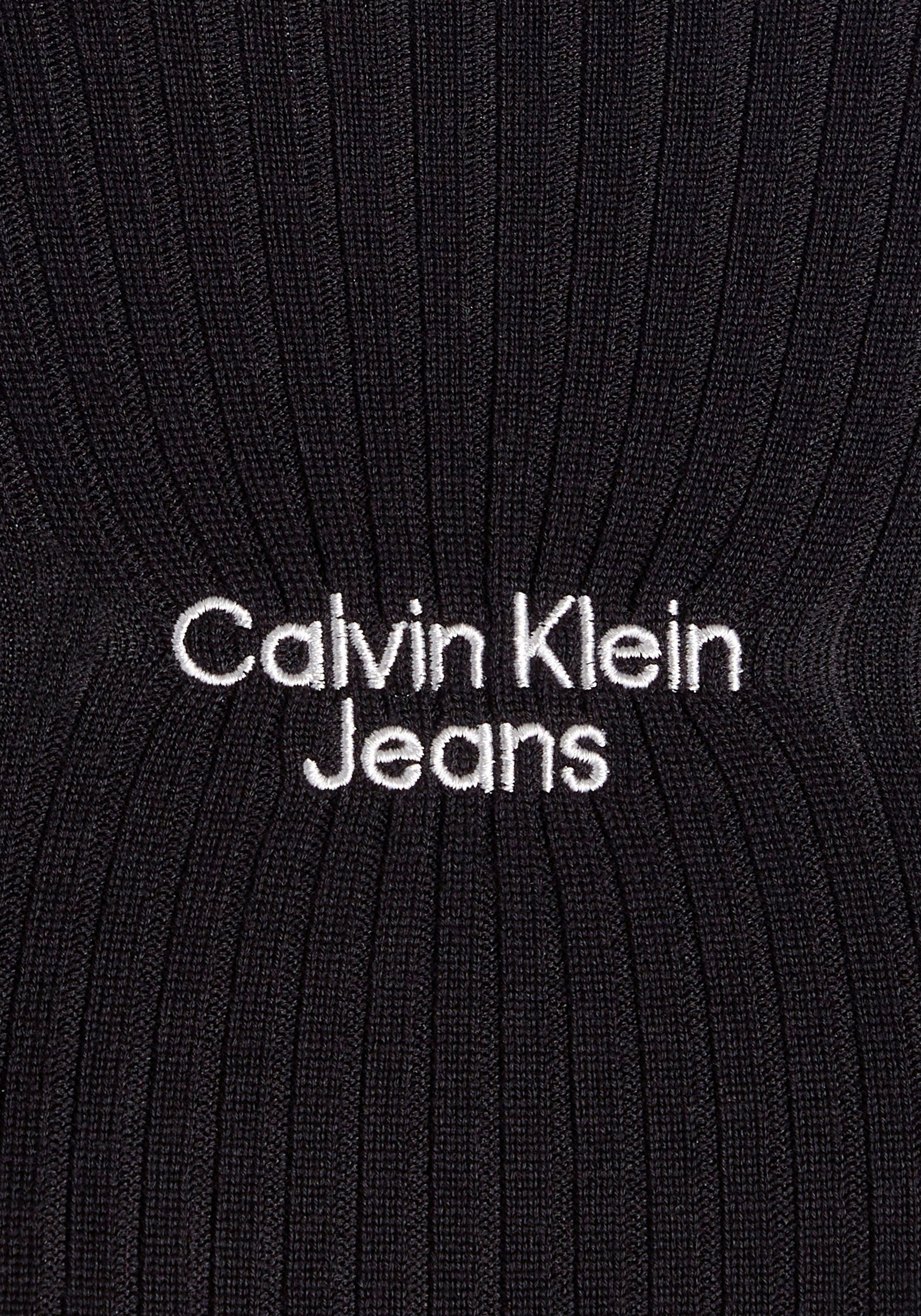 Klein Calvin LOGO Jeans DRESS Klein der auf Brust TIGHT Bodykleid Ivory SWEATER mit STACKED Markenlogo Calvin