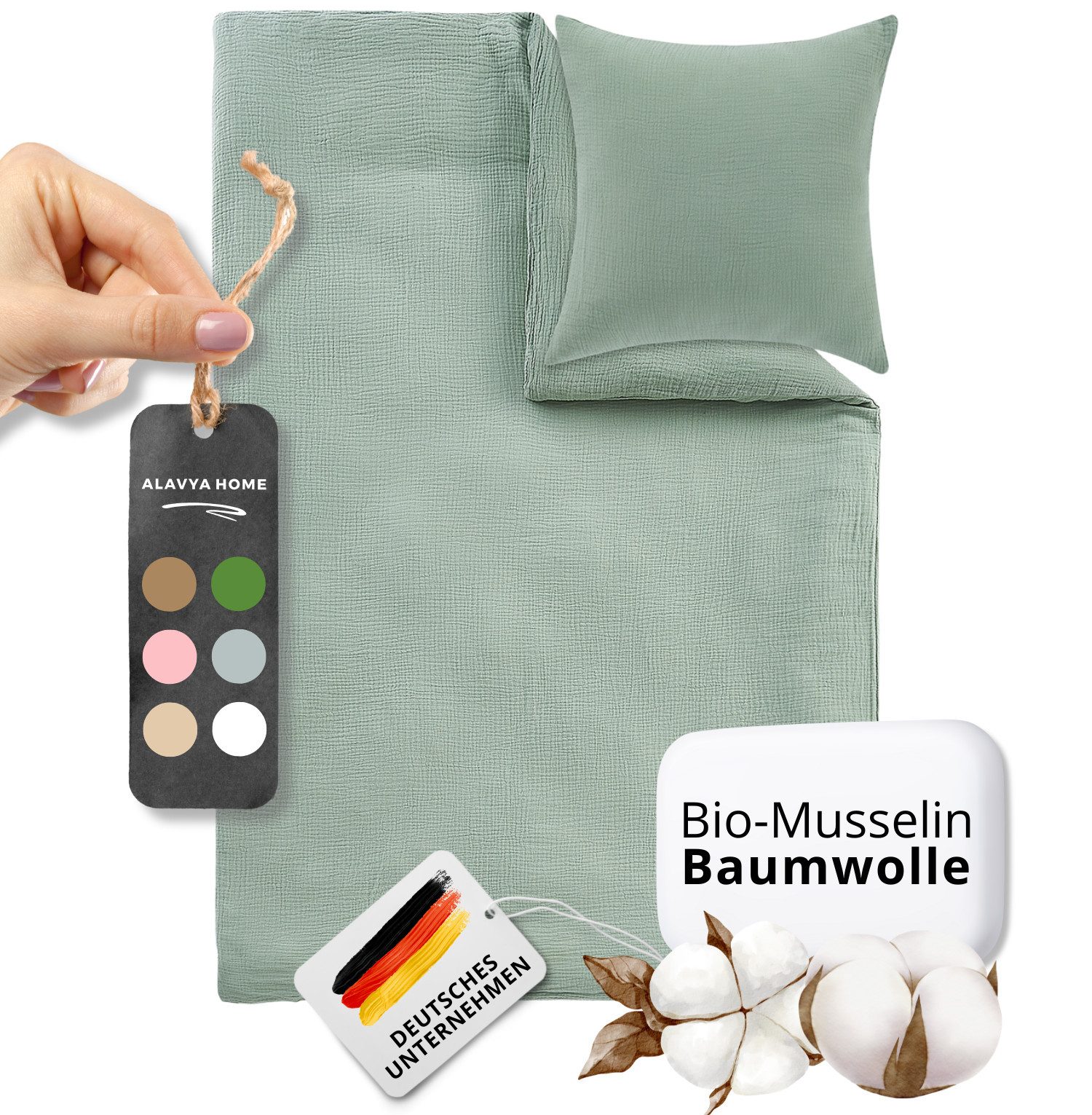 Alavya Home® Babybettwäsche 2-teiliges Постельное белье - Kinderbettwäsche, 100% Bio-Baumwolle Knitterlook Bügelfrei Made in Green, Постельное белье-Set Musseline mit Kissenbezug Perfekt für Mädchen und Jungs