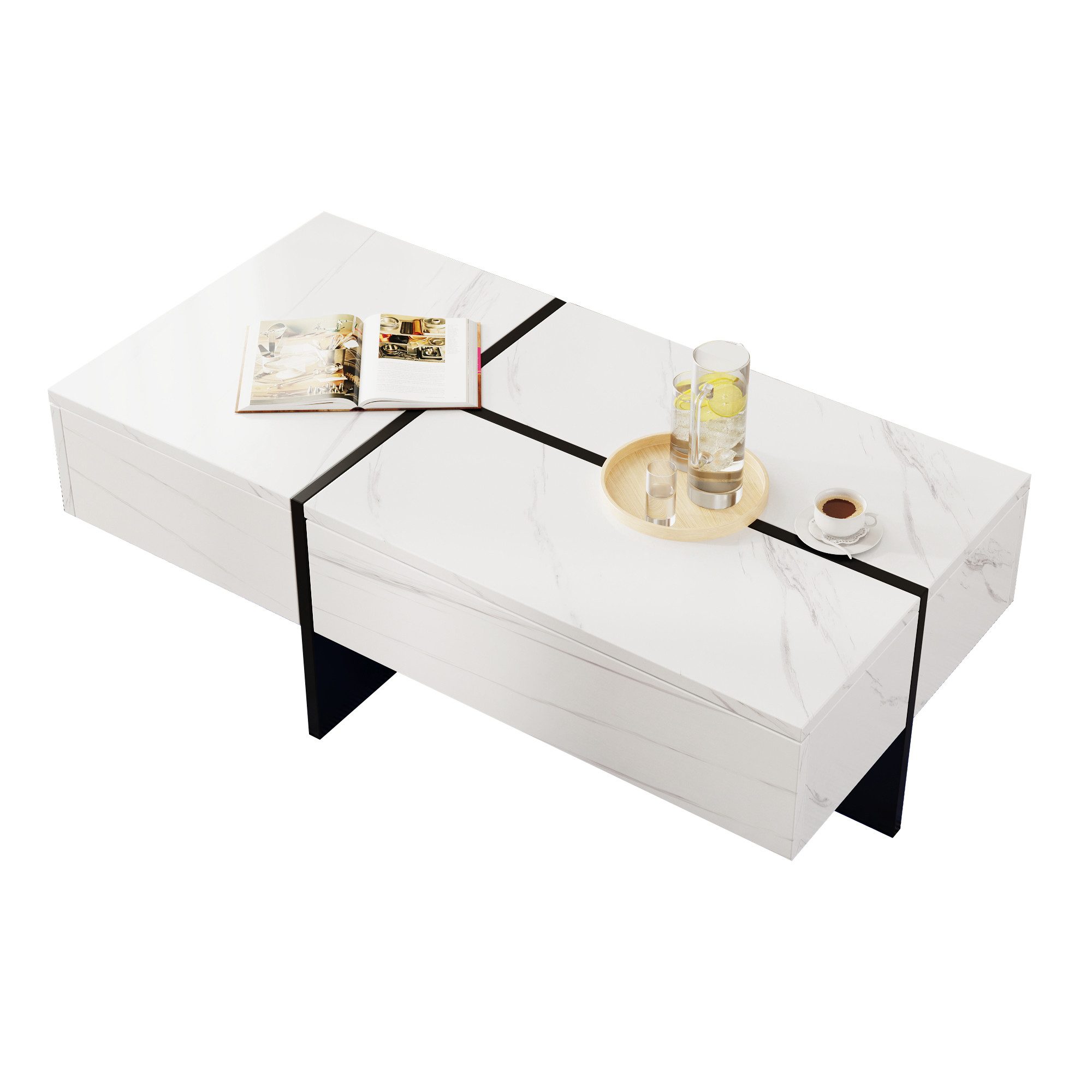 Merax Couchtisch, hochglanz mit drei Schubladen, Wohnzimmertisch, Beistelltisch